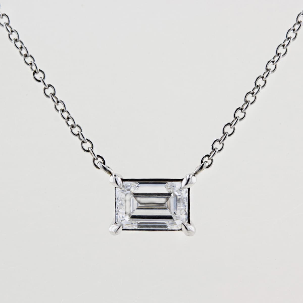 18ct White Gold Emerald Cut Diamond Necklace