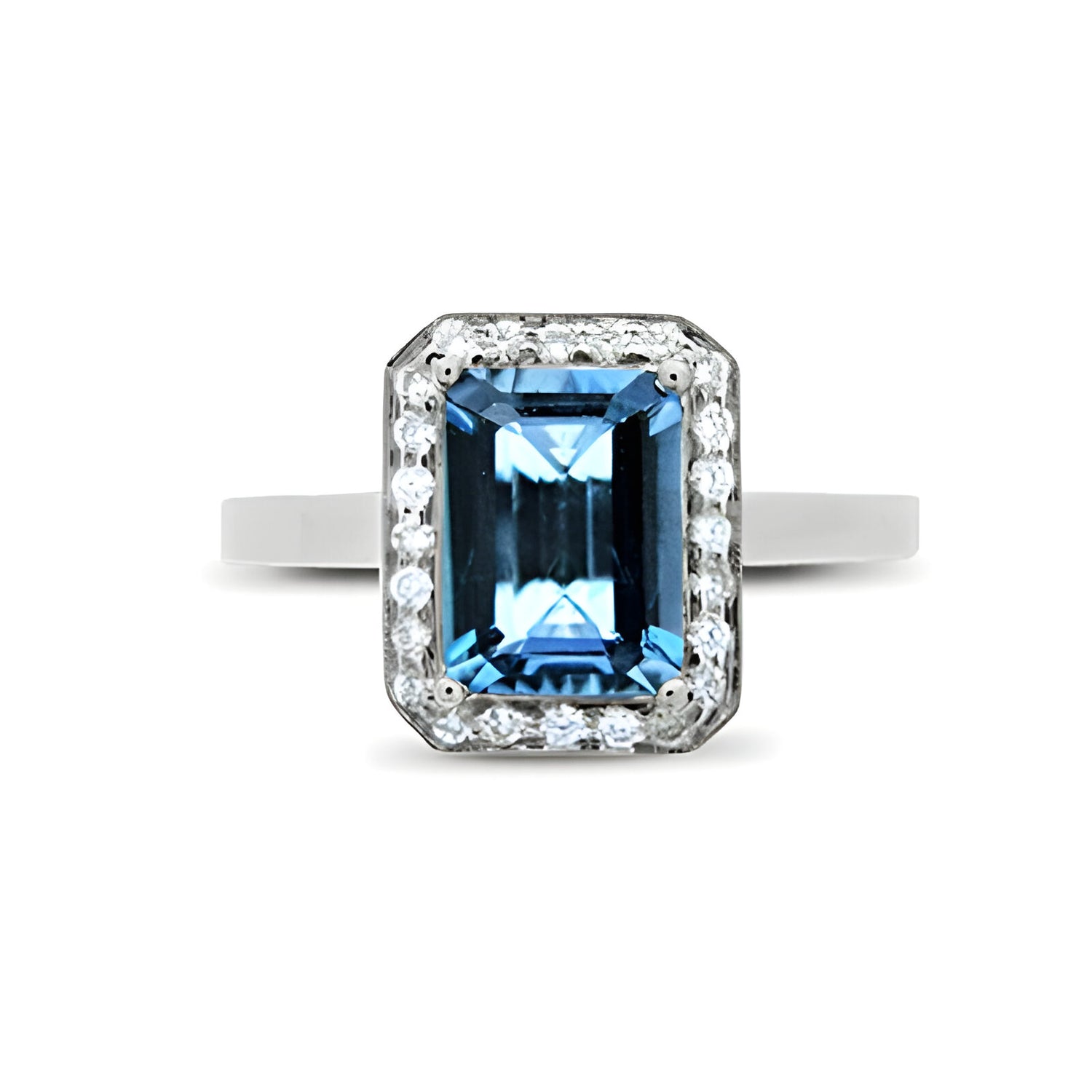 Aquamarine and Diamond Halo Dress Ring