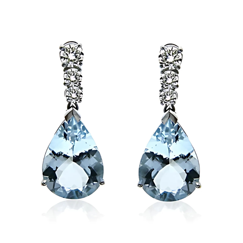 Aquamarine and Diamond Drop Earrings