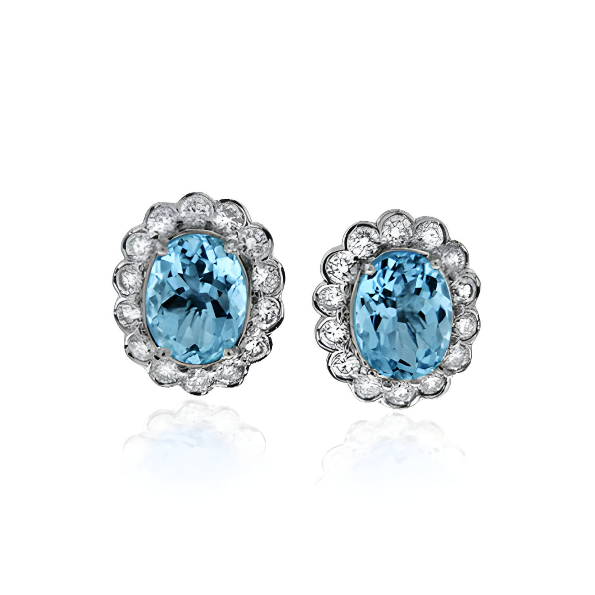 Aquamarine and Diamond Halo Stud Earrings