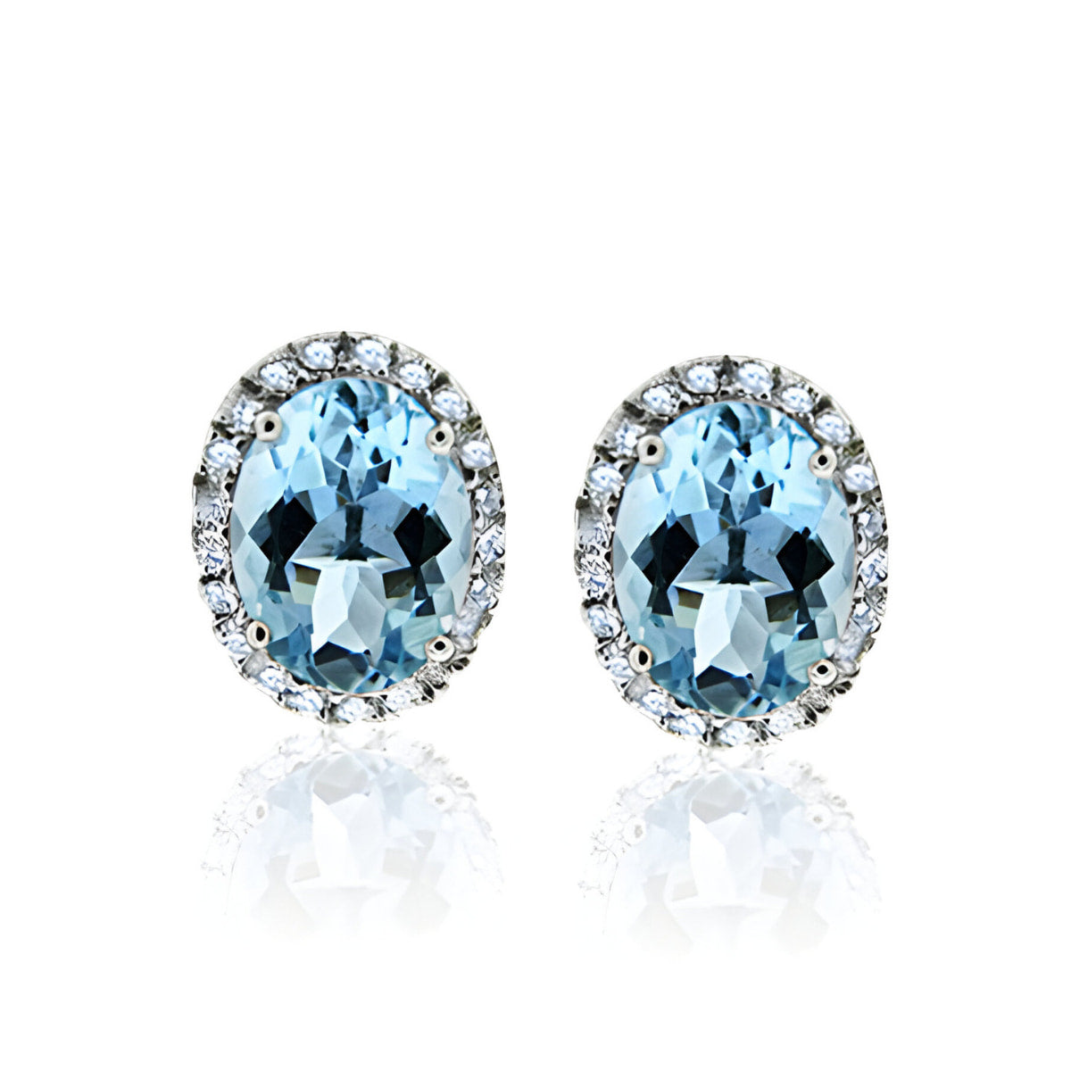 Aquamarine and Diamond Halo Stud Earrings