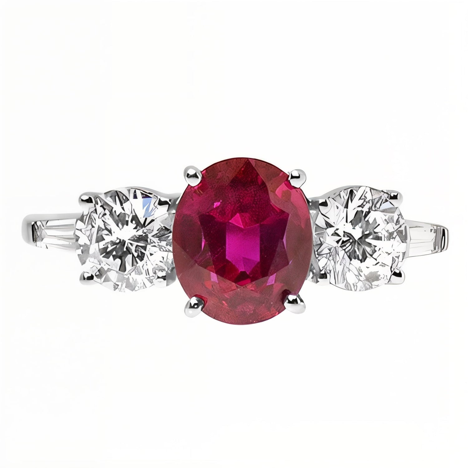 Darling Ruby and Diamond Three Stone Ring