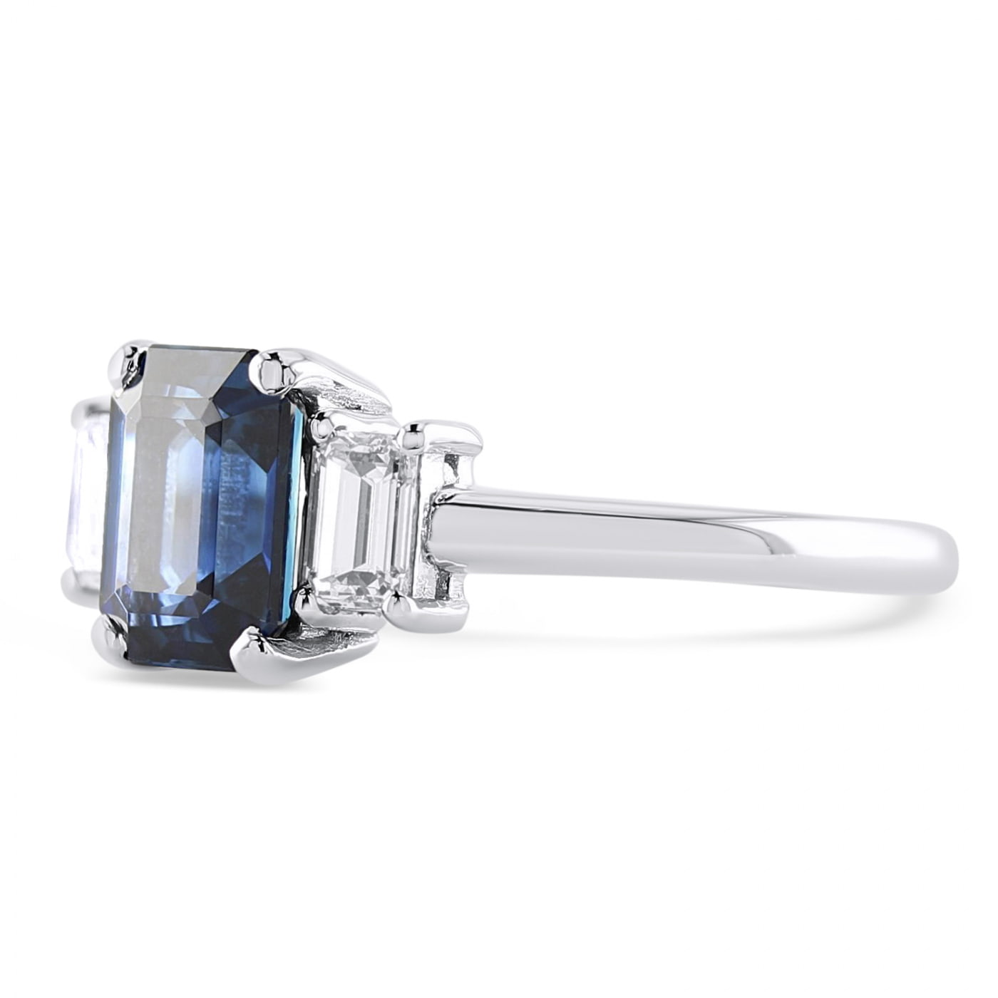 Darling Emerald Cut Sapphire and Diamond Three Stone Ring