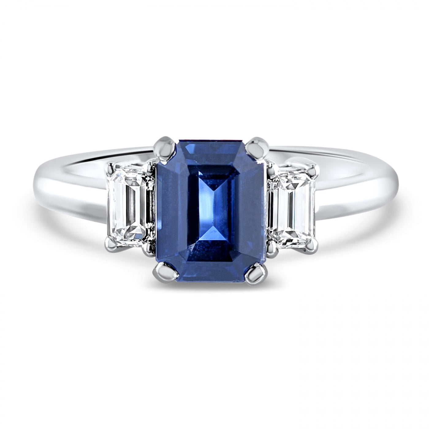 Darling Emerald Cut Sapphire and Diamond Three Stone Ring