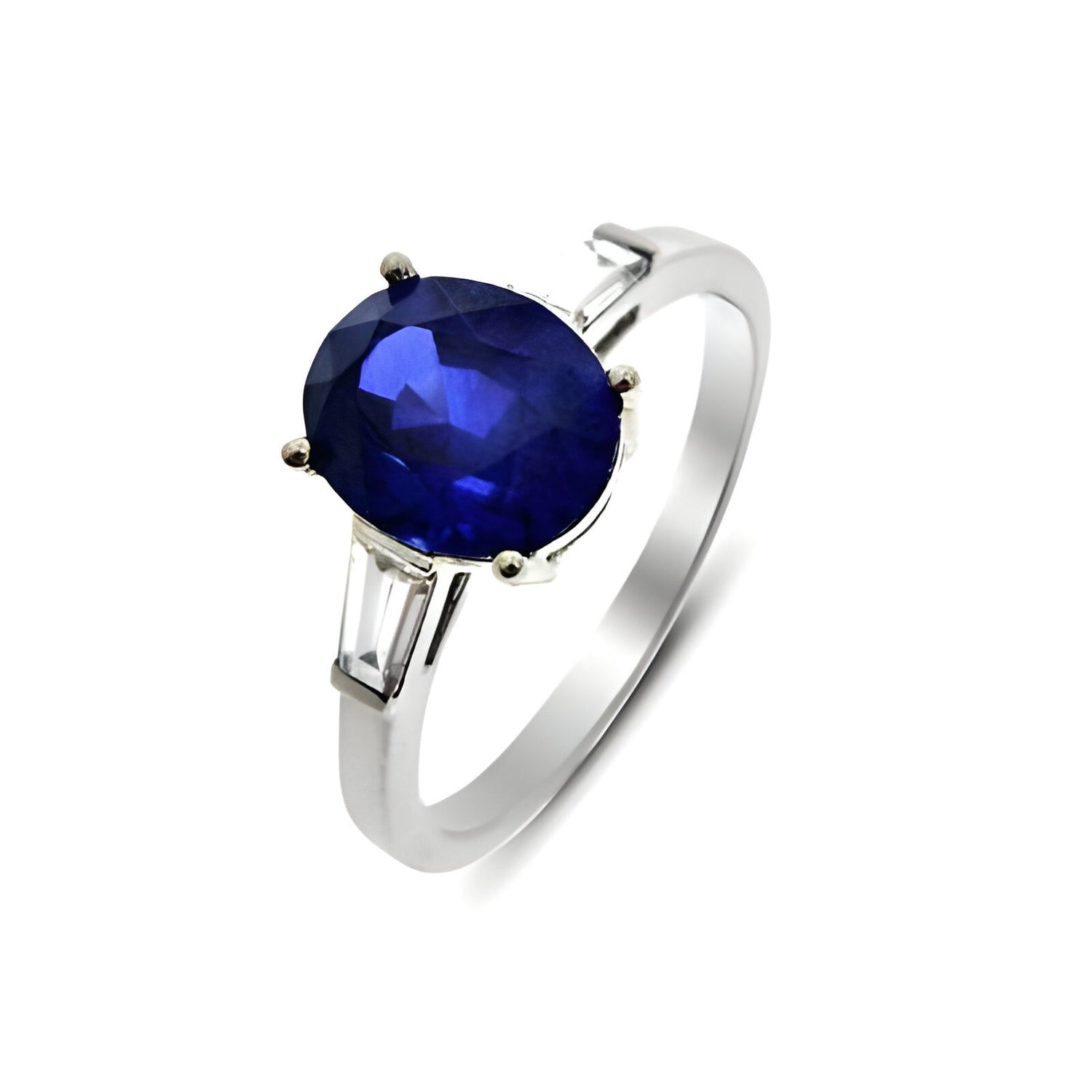 Darling Oval Sapphire and Baguette Shoulders Ring