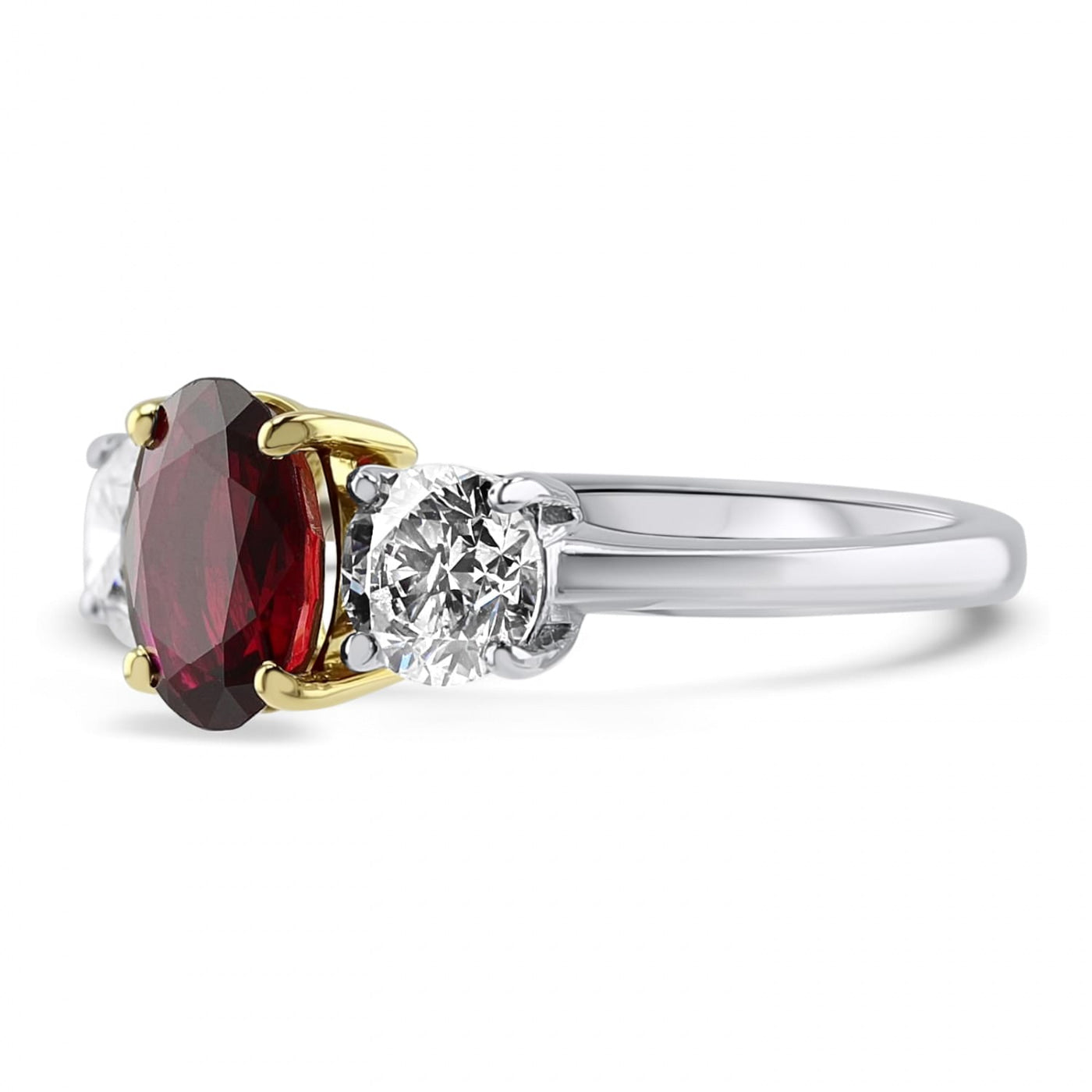 Darling Ruby and Diamond Three Stone Ring