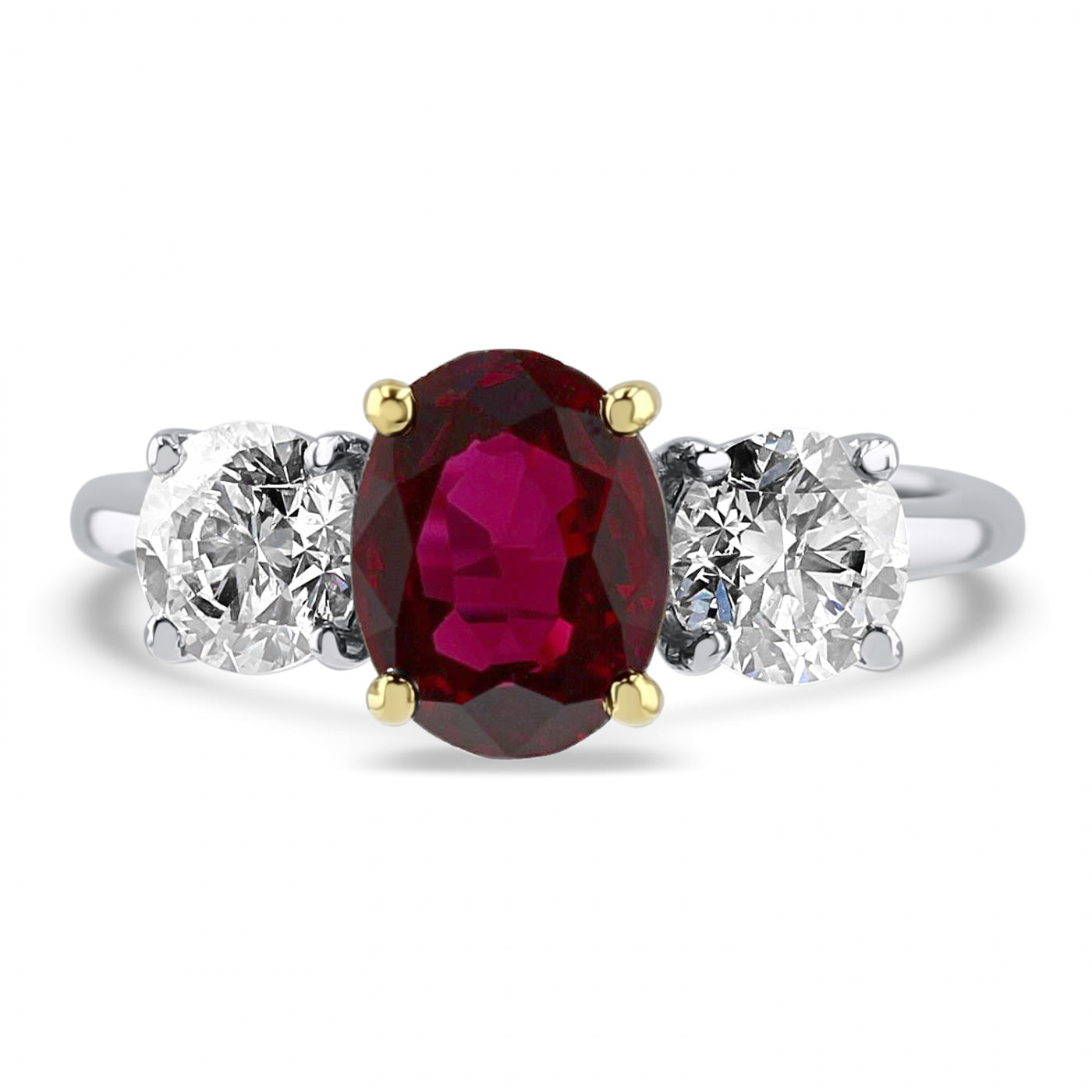 Darling Ruby and Diamond Three Stone Ring