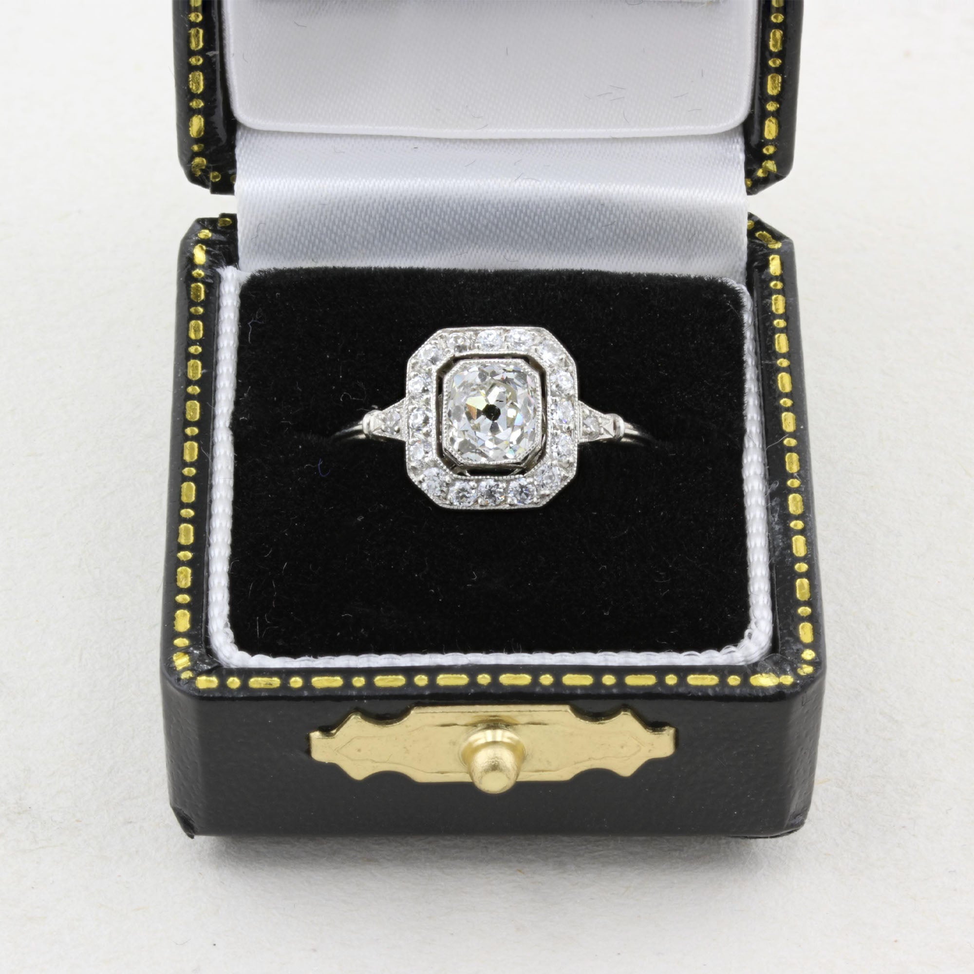 Vintage 1.00ct Old Mine Cushion Cut Diamond Cluster Ring