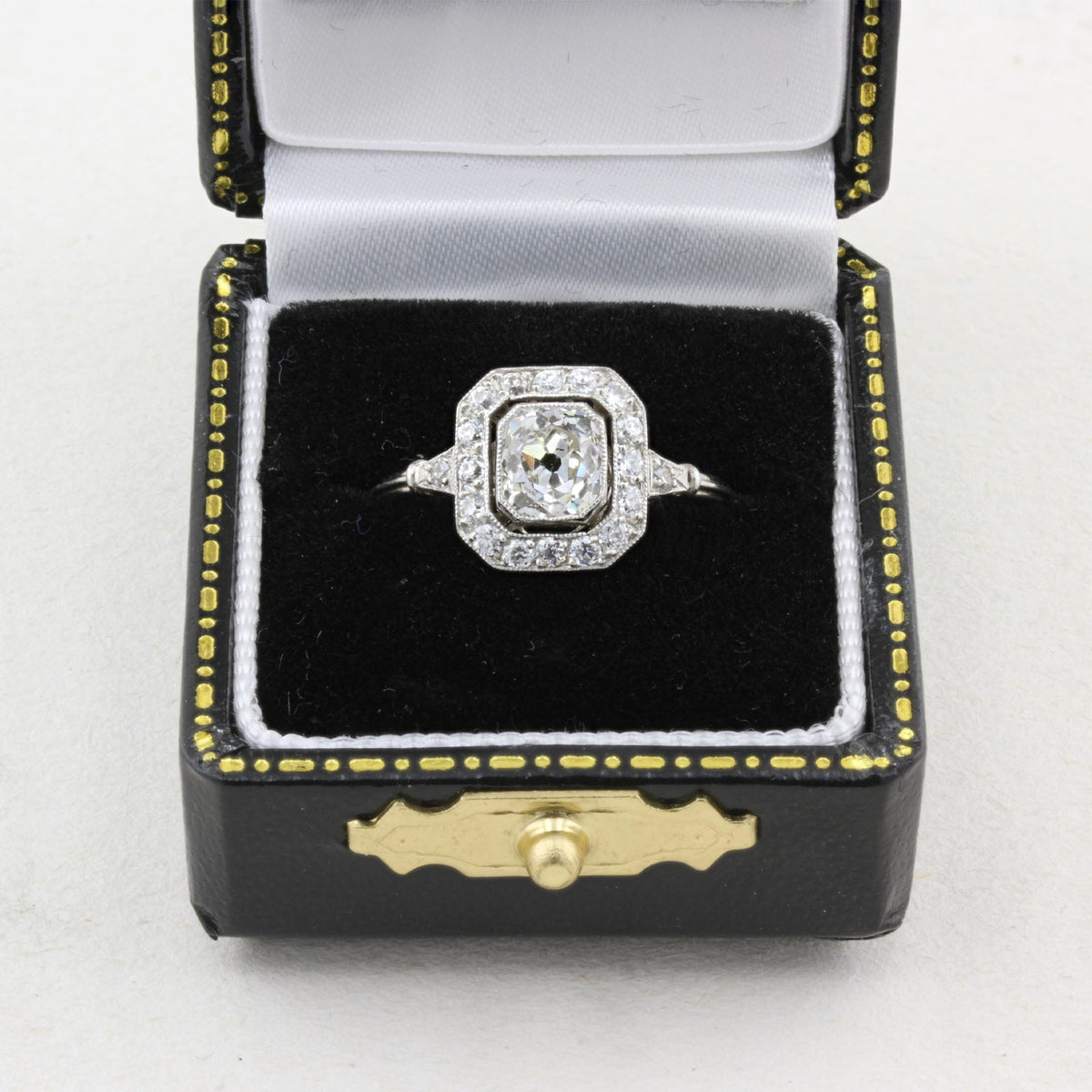Vintage 1.20ct Old Mine Cushion Cut Diamond Cluster Ring