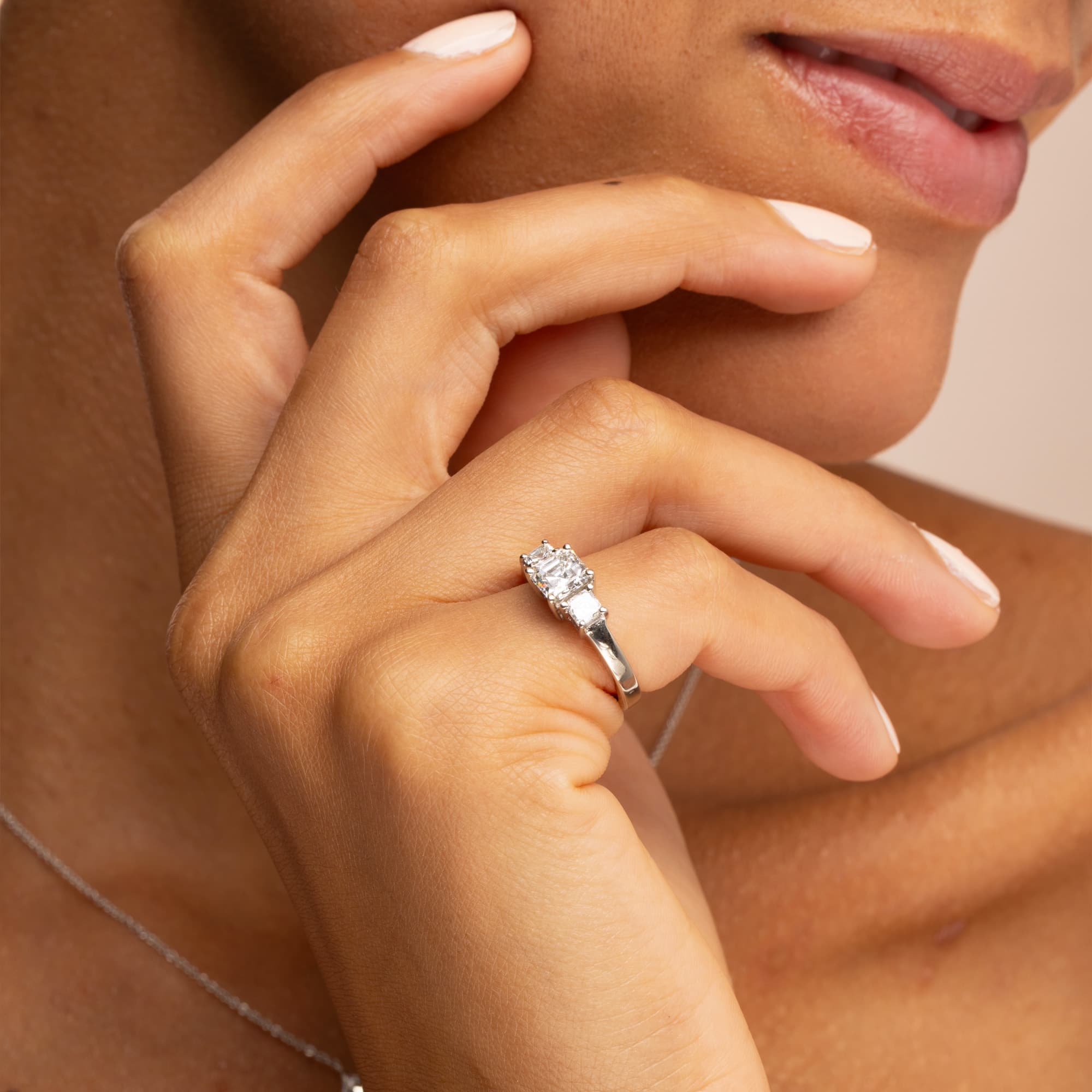 Asscher Cut Diamond Three Stone Ring