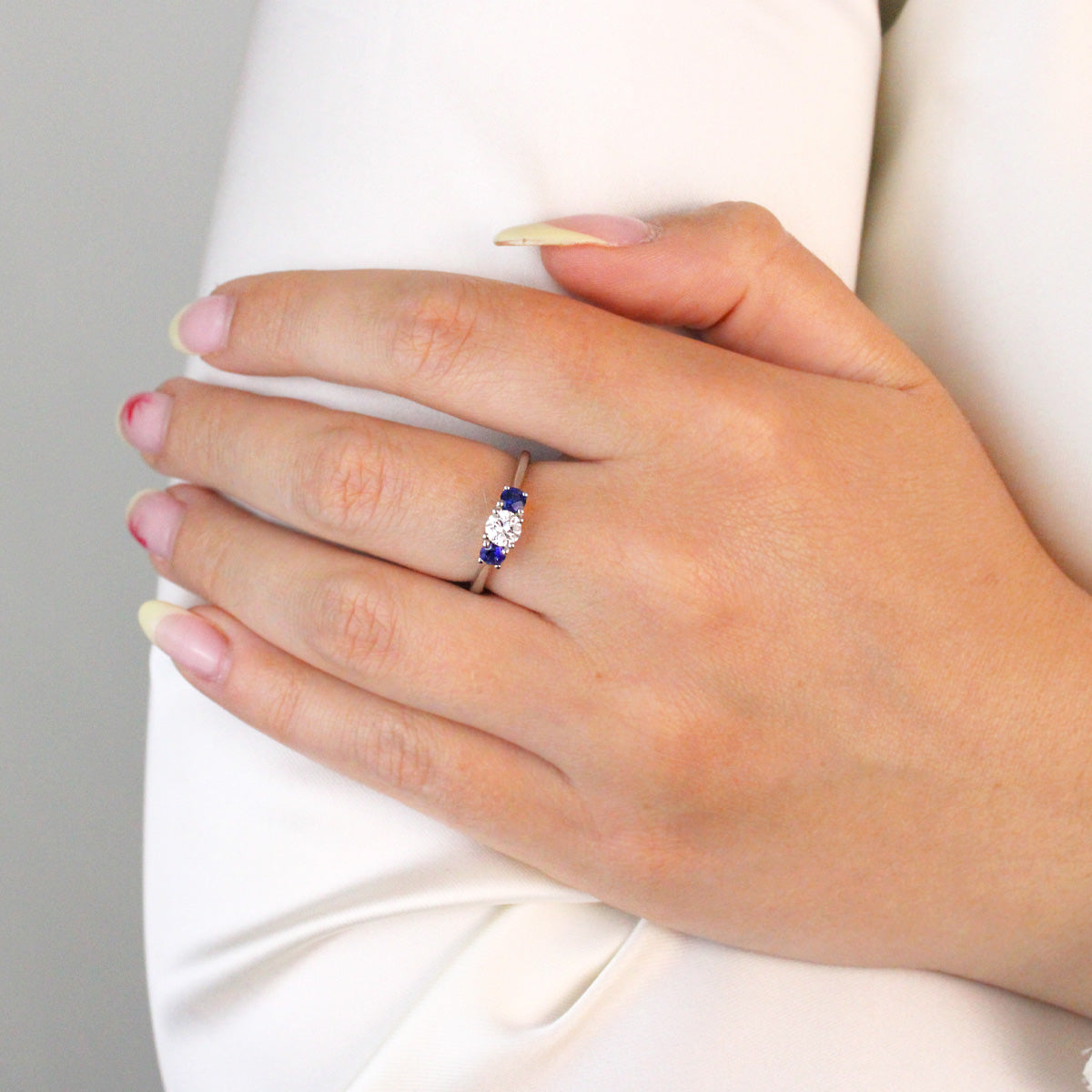 Diamond and Sapphire Three Stone Ring