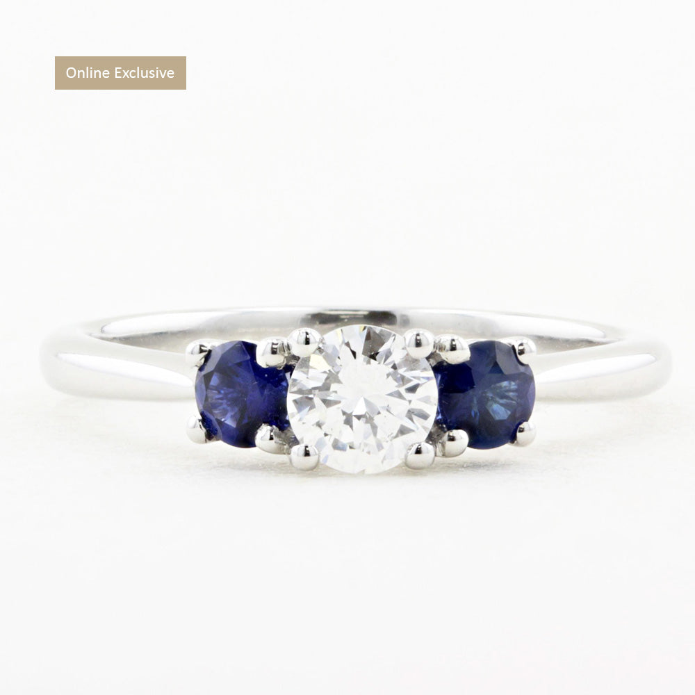 Diamond and Sapphire Three Stone Ring