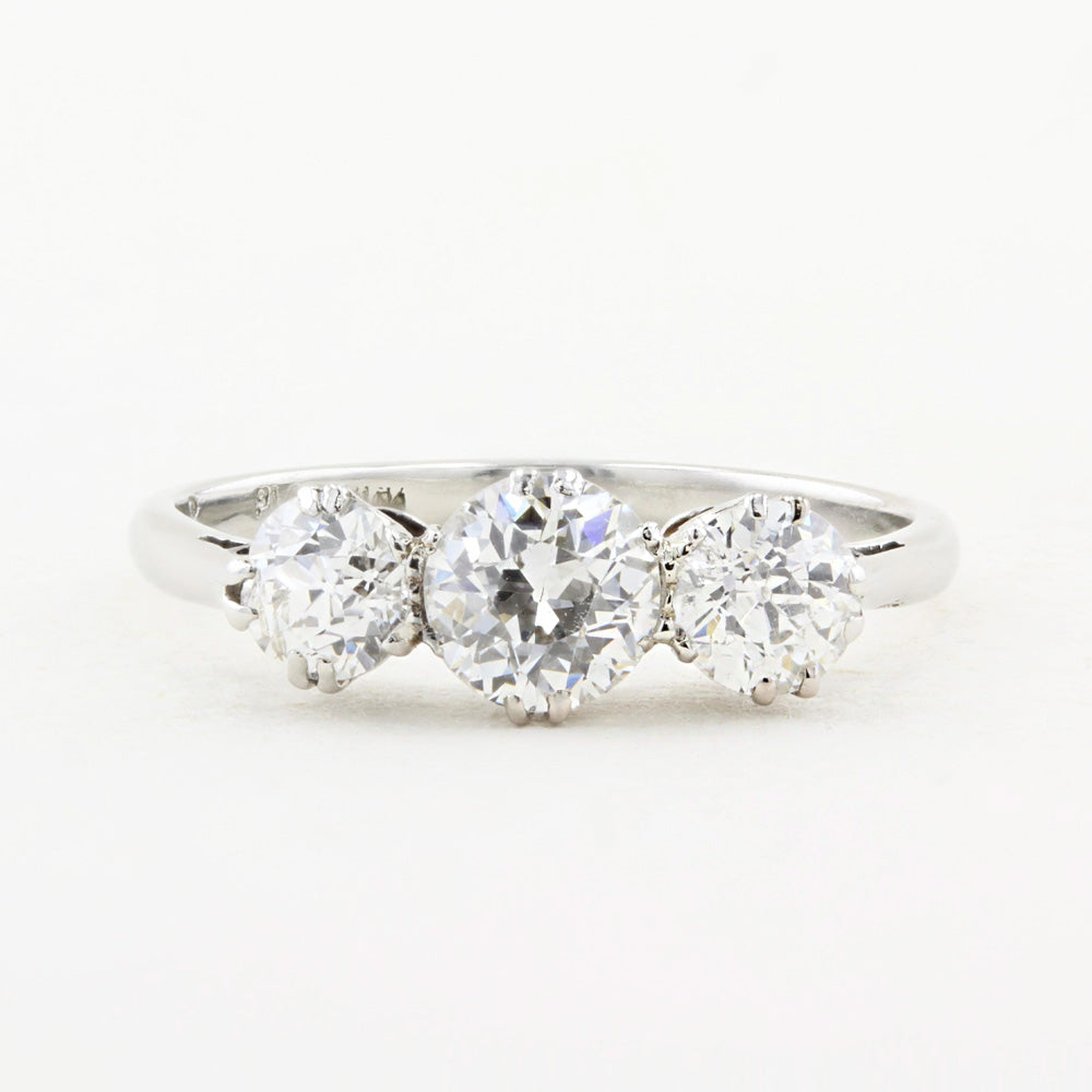 Vintage 1.00ct Old Cut Diamond Three Stone Ring