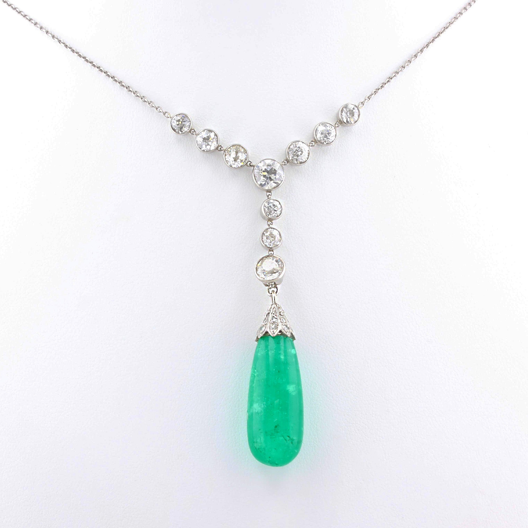 Antique 30ct Emerald and Old Cut Diamond Drop Pendant