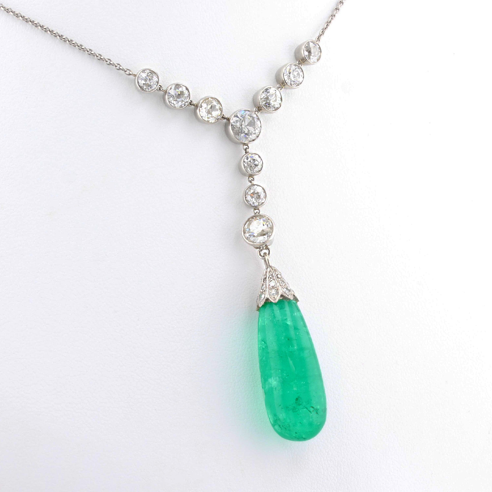 Antique 30ct Emerald and Old Cut Diamond Pendant c.1920s