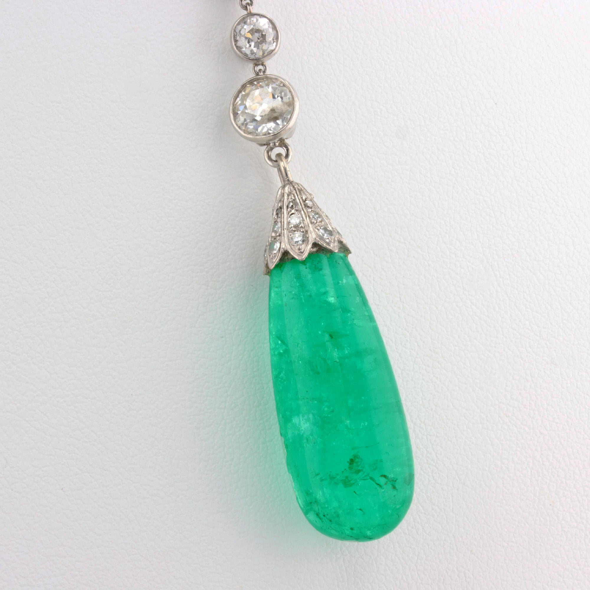 Antique 30ct Emerald and Old Cut Diamond Drop Pendant
