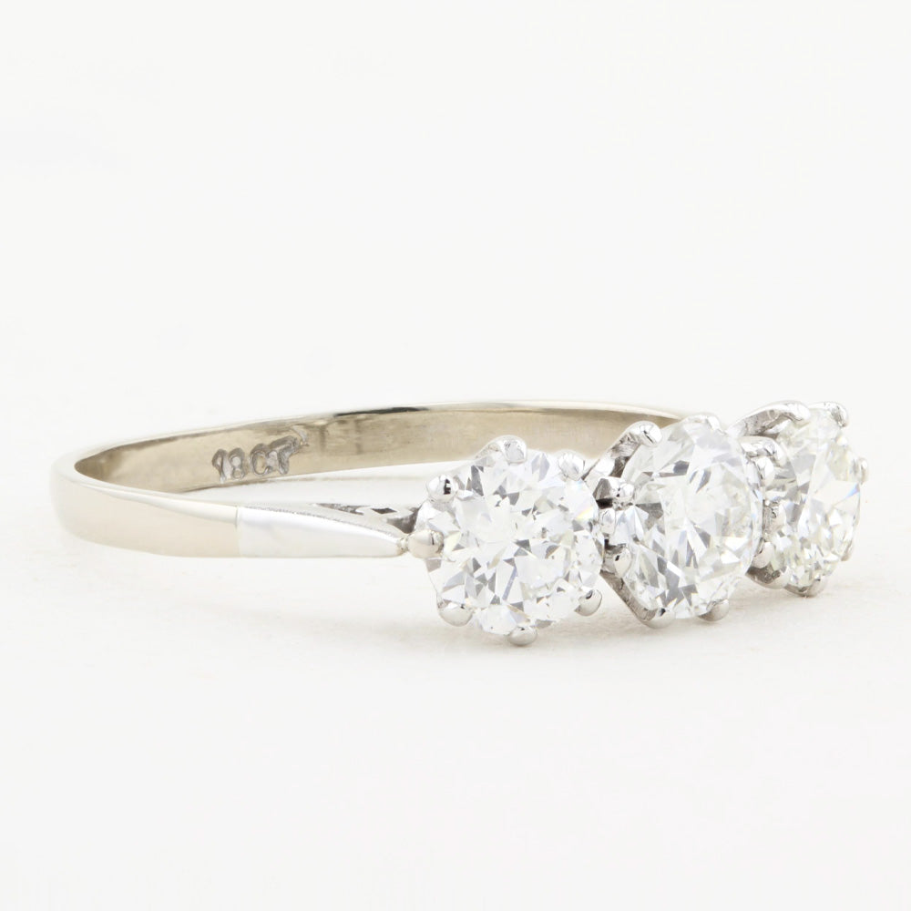 Vintage 1.40ct Old Cut Diamond Three Stone Engagement Ring