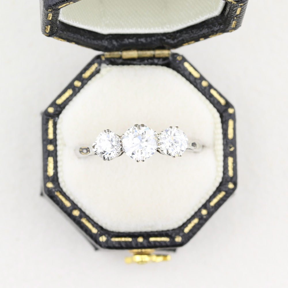 Vintage 1.00ct Old Cut Diamond Three Stone Ring