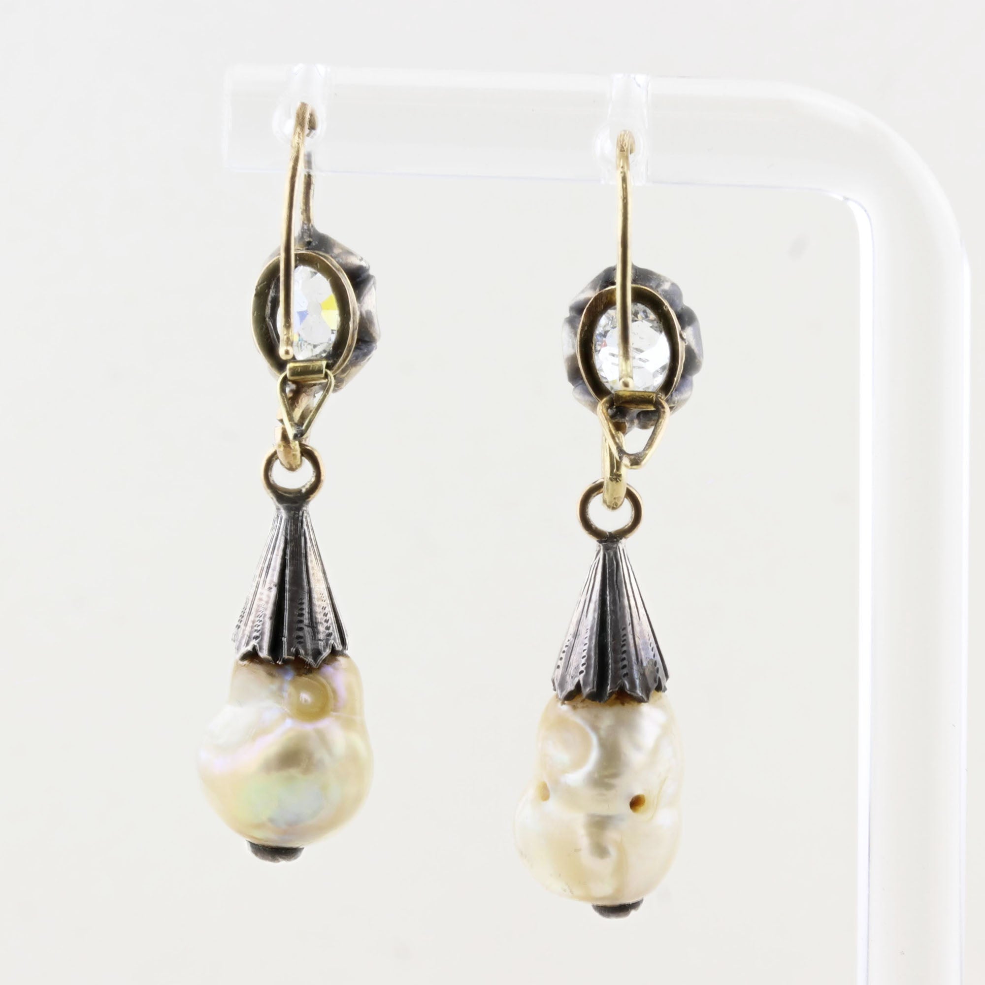 Antique Georgian Natural Pearl and Diamond Drop Earrings