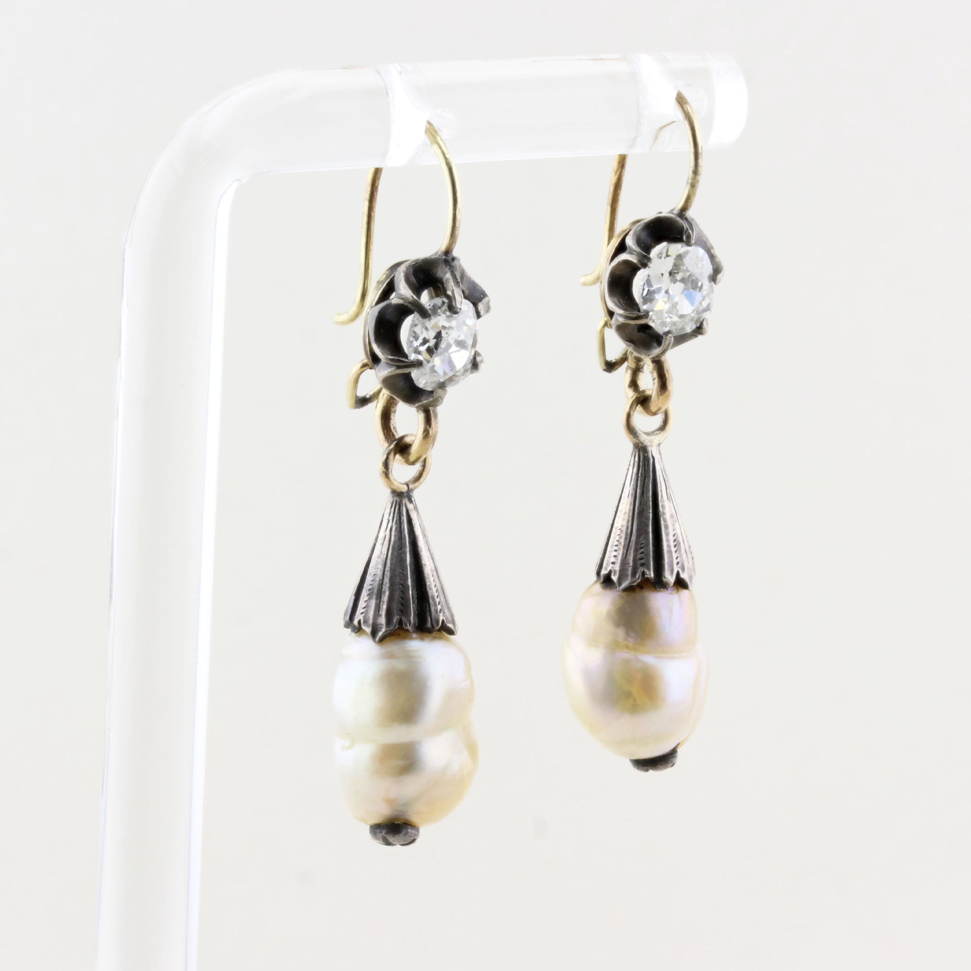 Antique Georgian Natural Pearl and Diamond Drop Earrings