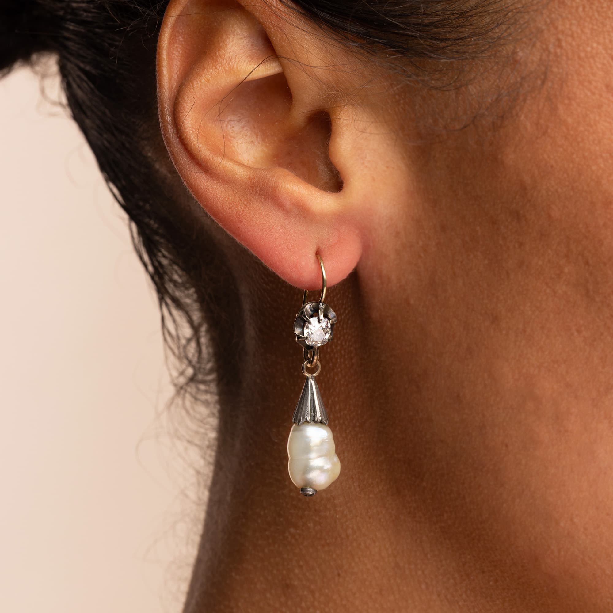 Antique Georgian Natural Pearl and Diamond Drop Earrings