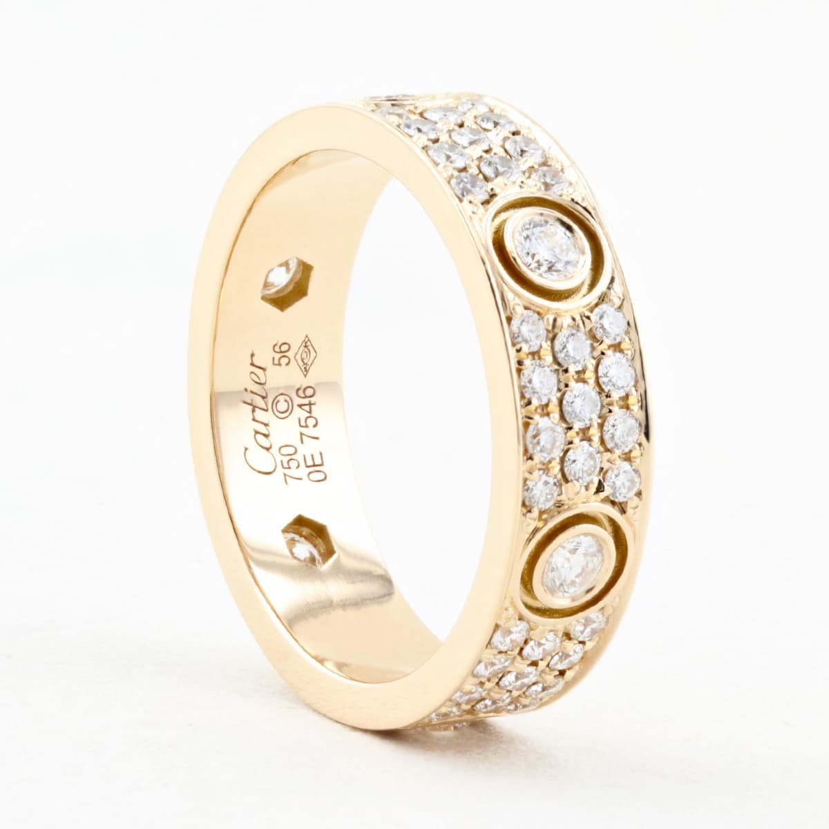Cartier Rose Gold Pave Diamond Love Ring - Size 56