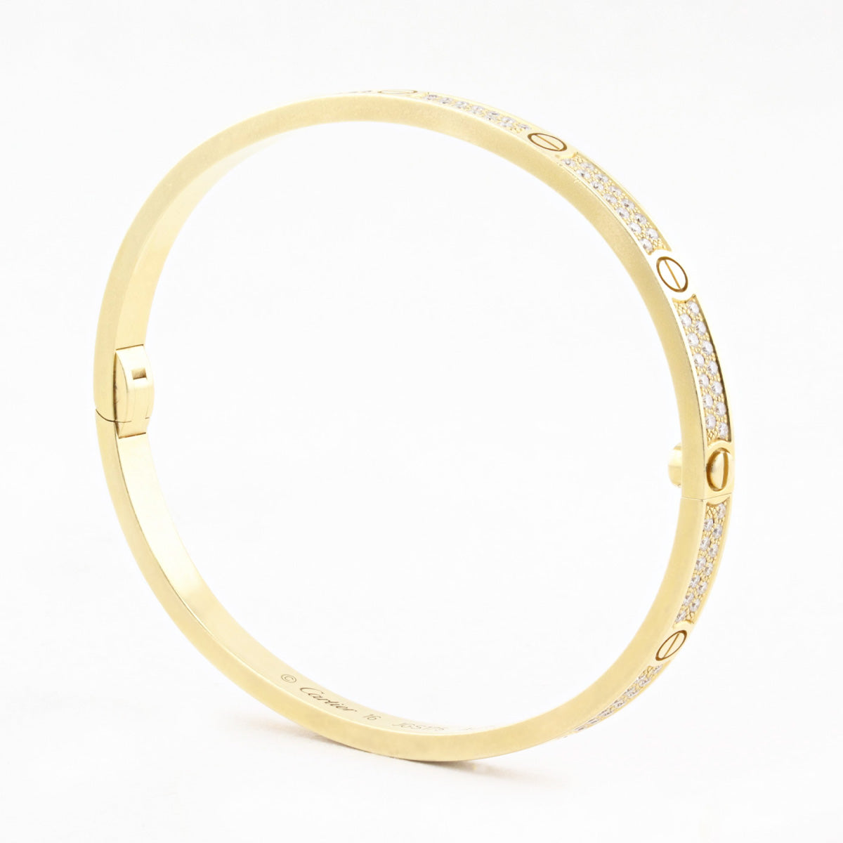 Cartier SM Yellow Gold Diamond Paved Love Bracelet - Size 16