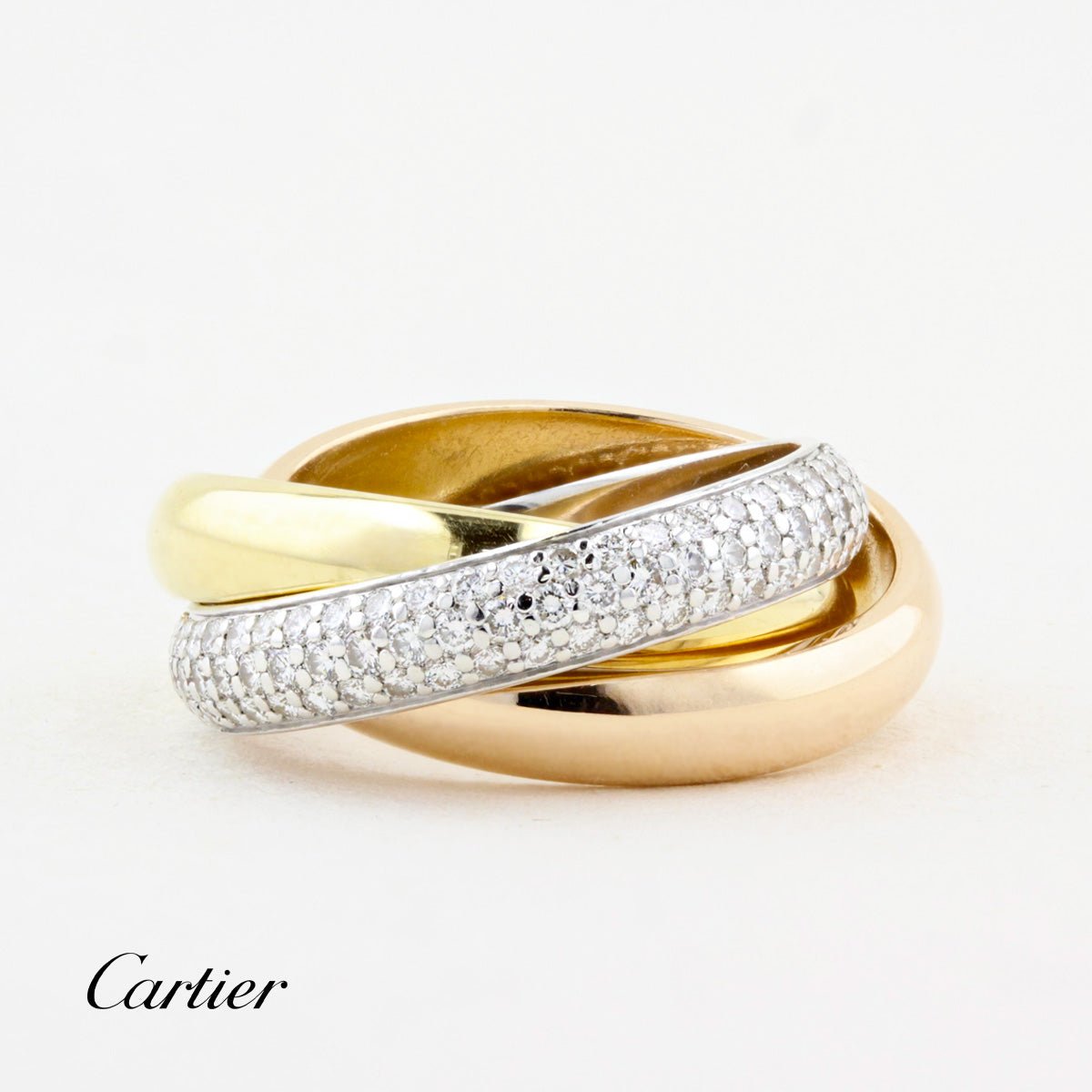 Cartier 18ct Gold Semi-Paved Trinity Ring - Size 49