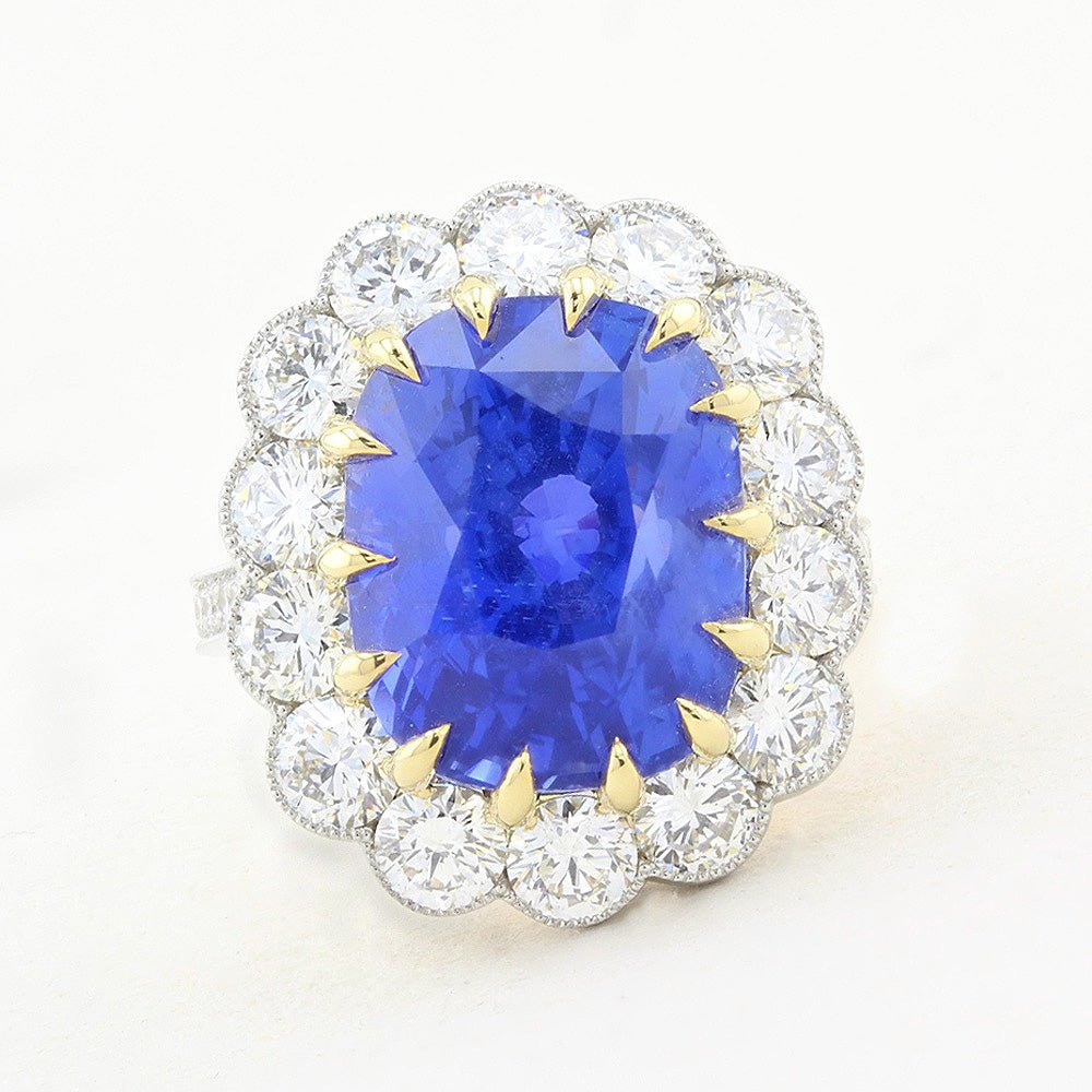 Natural No Heat Sapphire and Diamond Cluster Ring