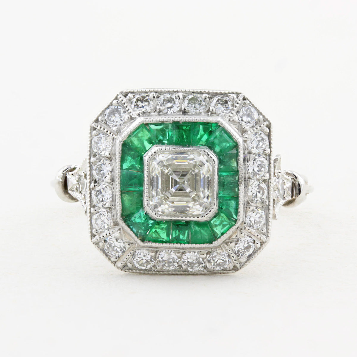Art Deco Style Diamond and Emerald Target Ring