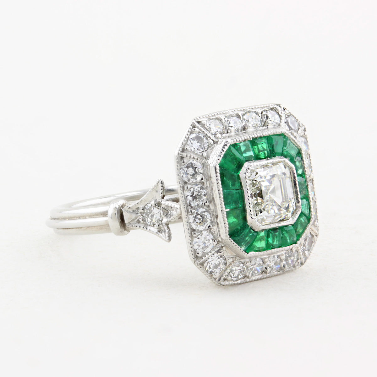 Art Deco Style Diamond and Emerald Target Ring