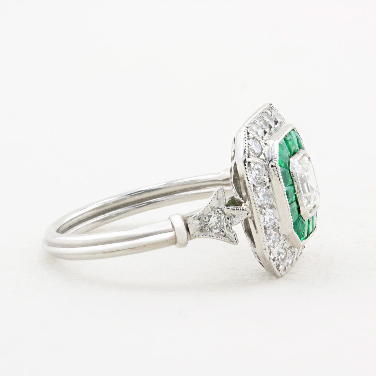 Art Deco Style Diamond and Emerald Target Ring