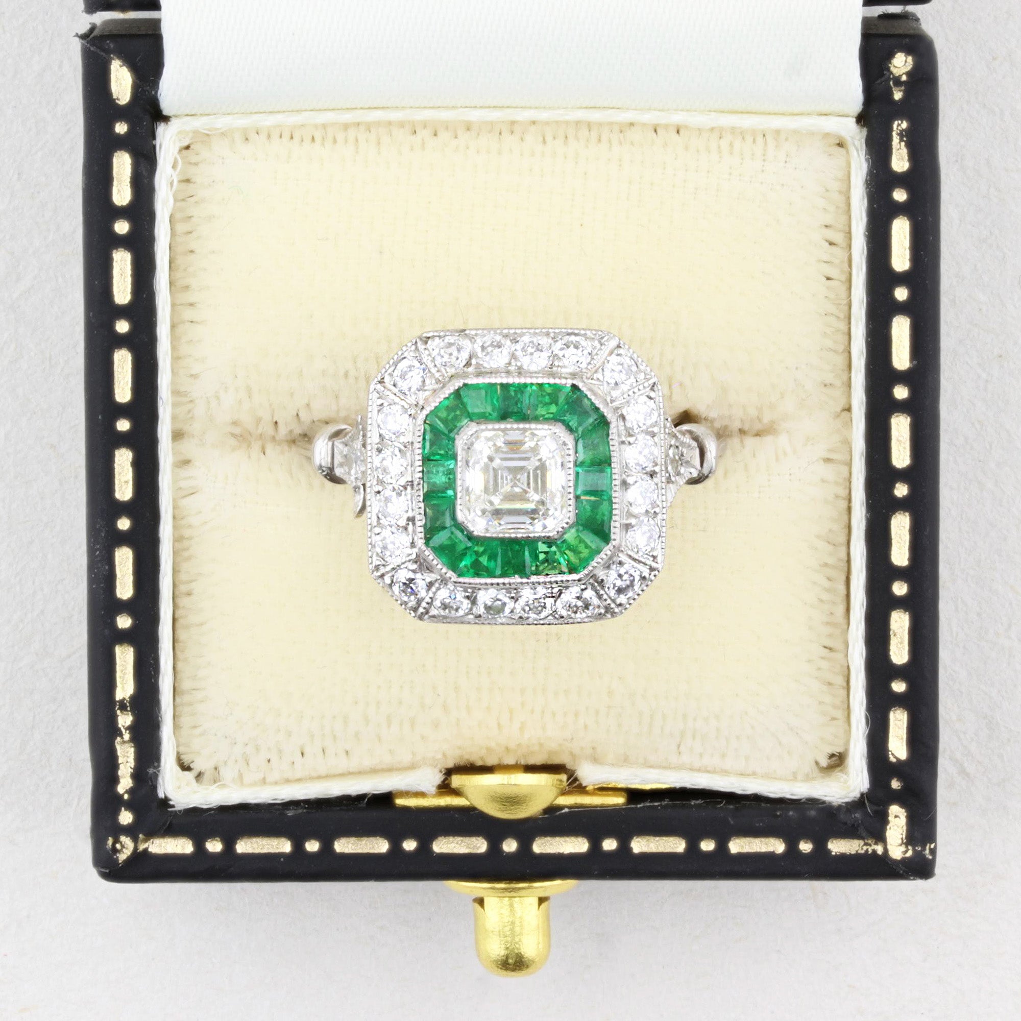 Art Deco Style Diamond and Emerald Target Ring