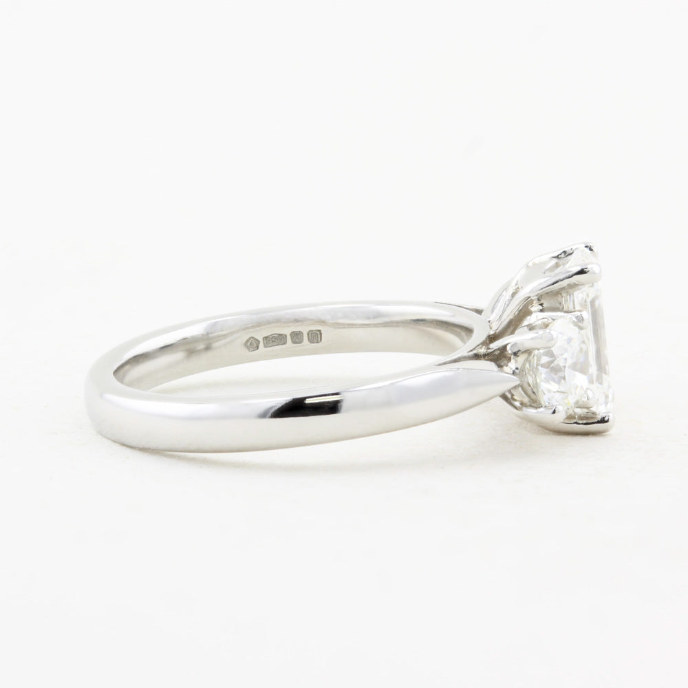 1.80ct Emerald Cut and Round Diamond Three Stone Engagement Ring