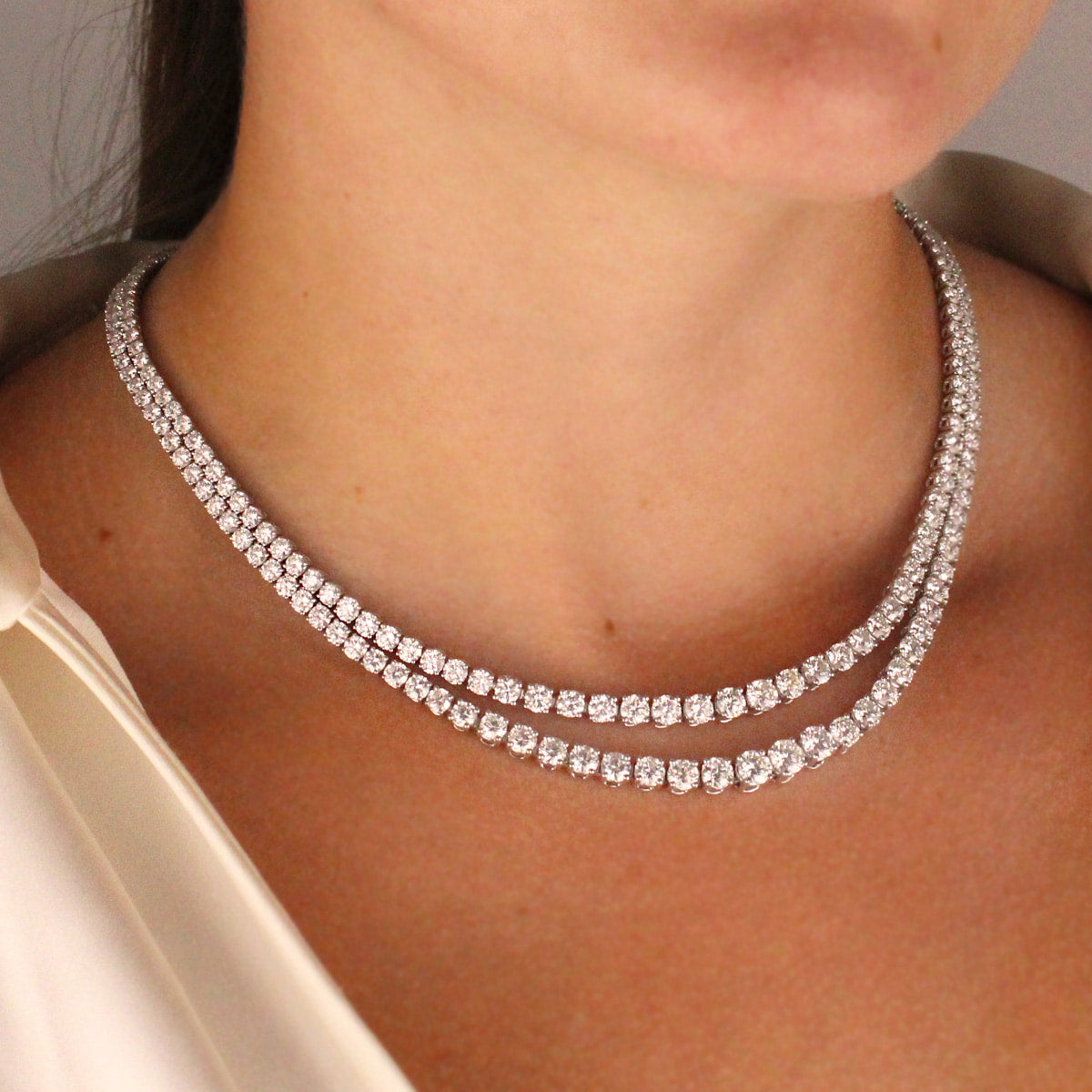 22ct Double Row Diamond Line Rivière Necklace