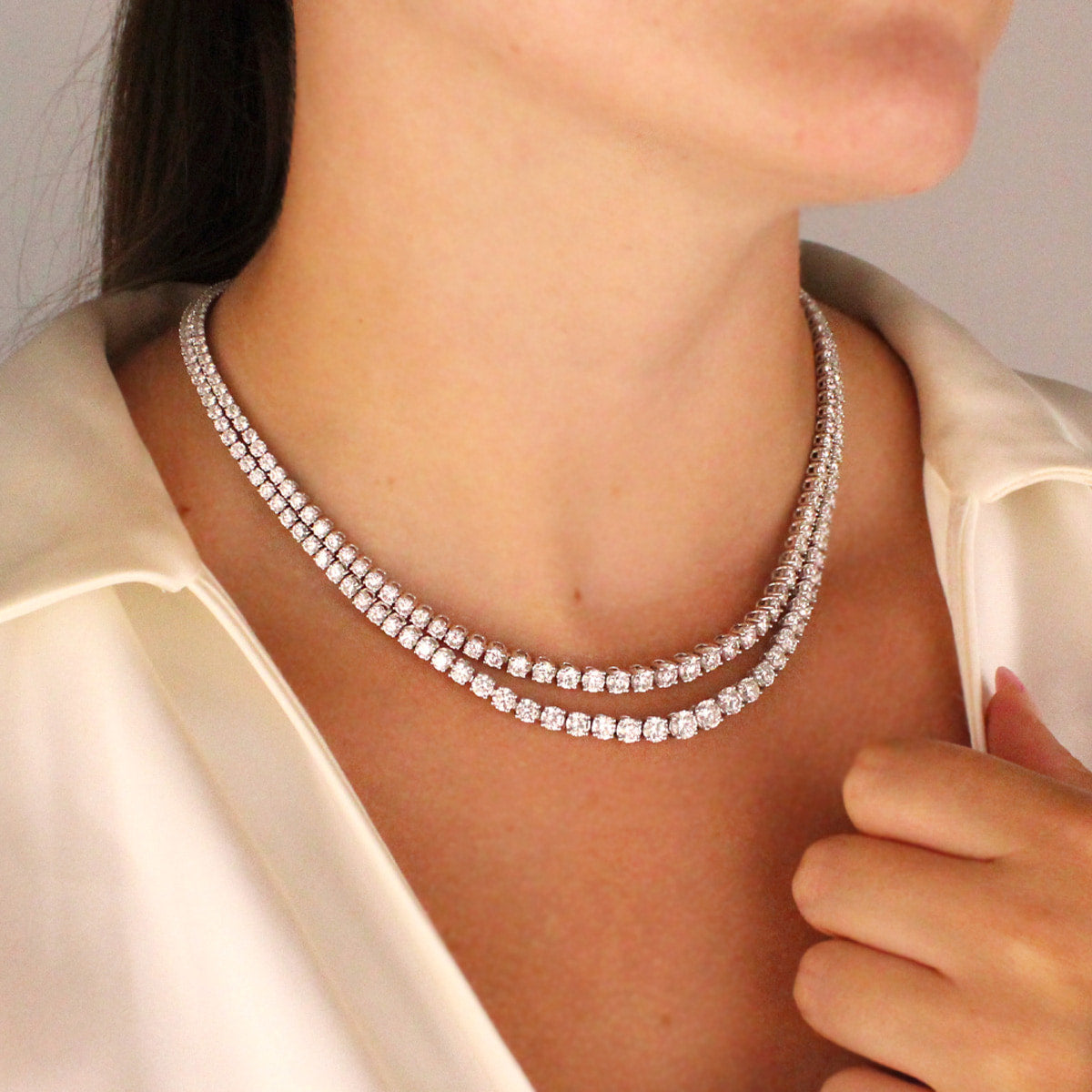 22ct Double Row Diamond Line Rivière Necklace