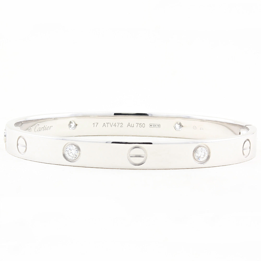 Cartier White Gold Diamond Love Bracelet - Size 17