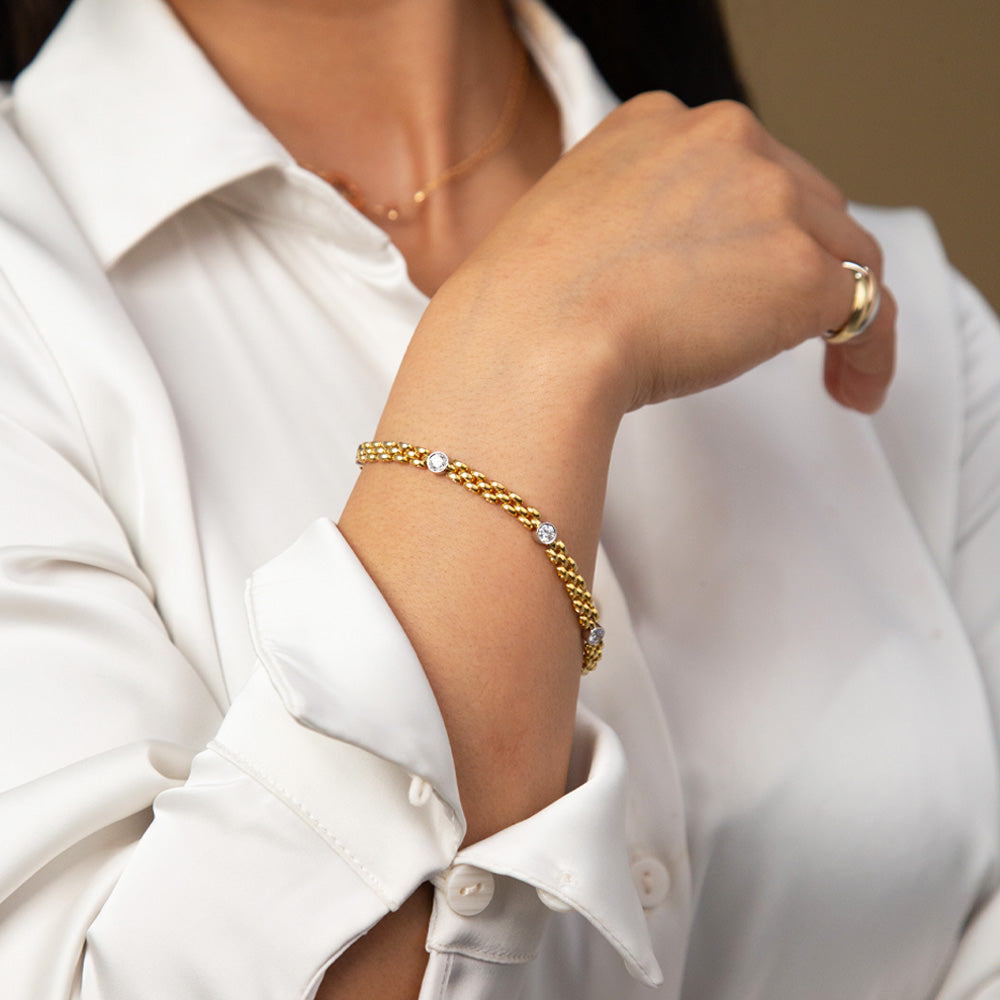 Yellow Gold and Diamond Chain Bracelet
