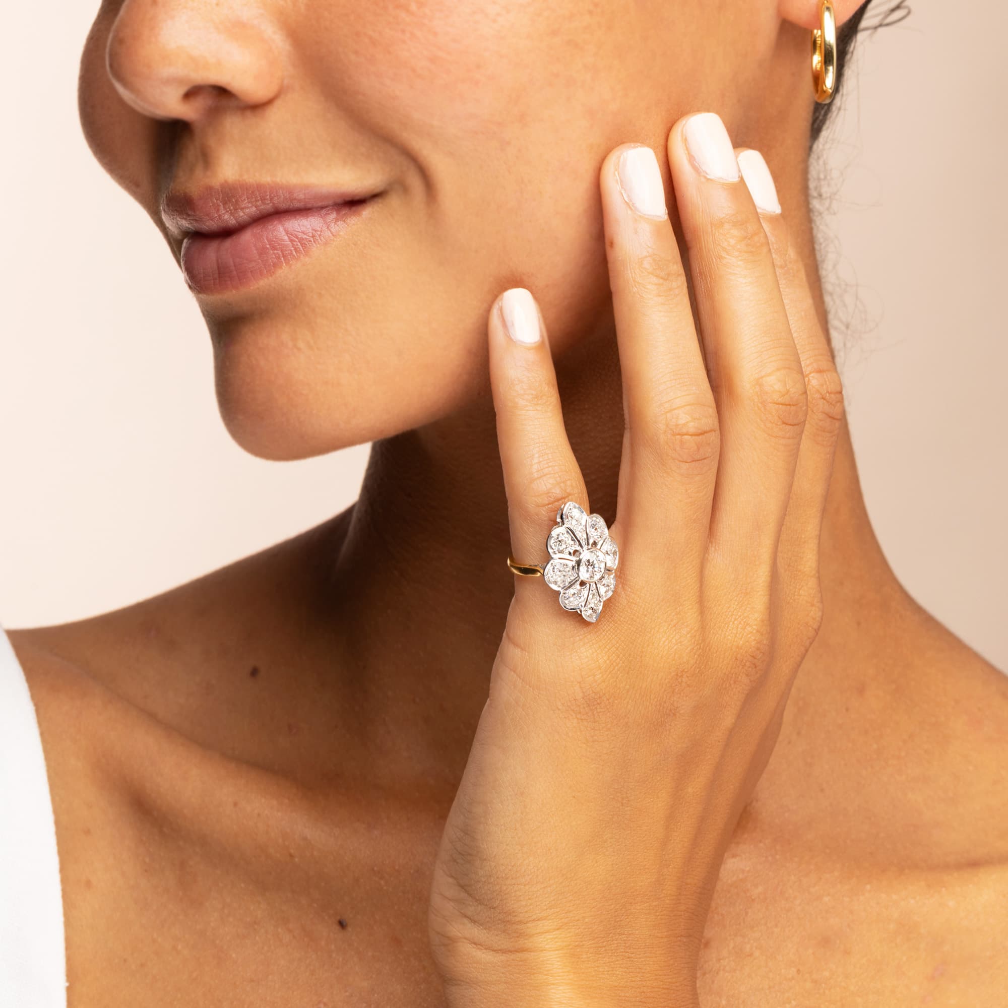 Vintage Old Cut Diamond Cluster Panel Ring