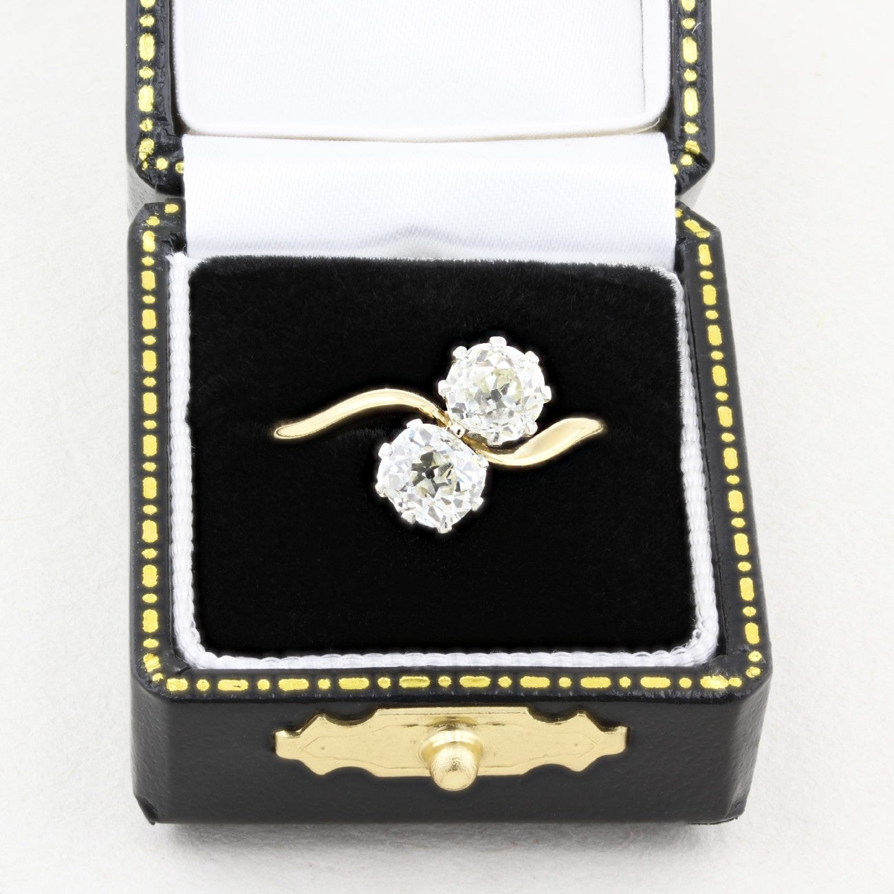 Old Cut Diamond Two Stone Wave Ring