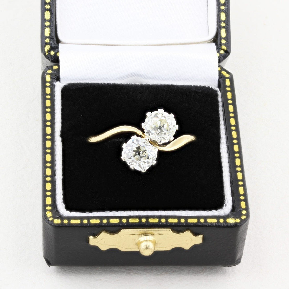 Old Cut Diamond Two Stone Wave Ring