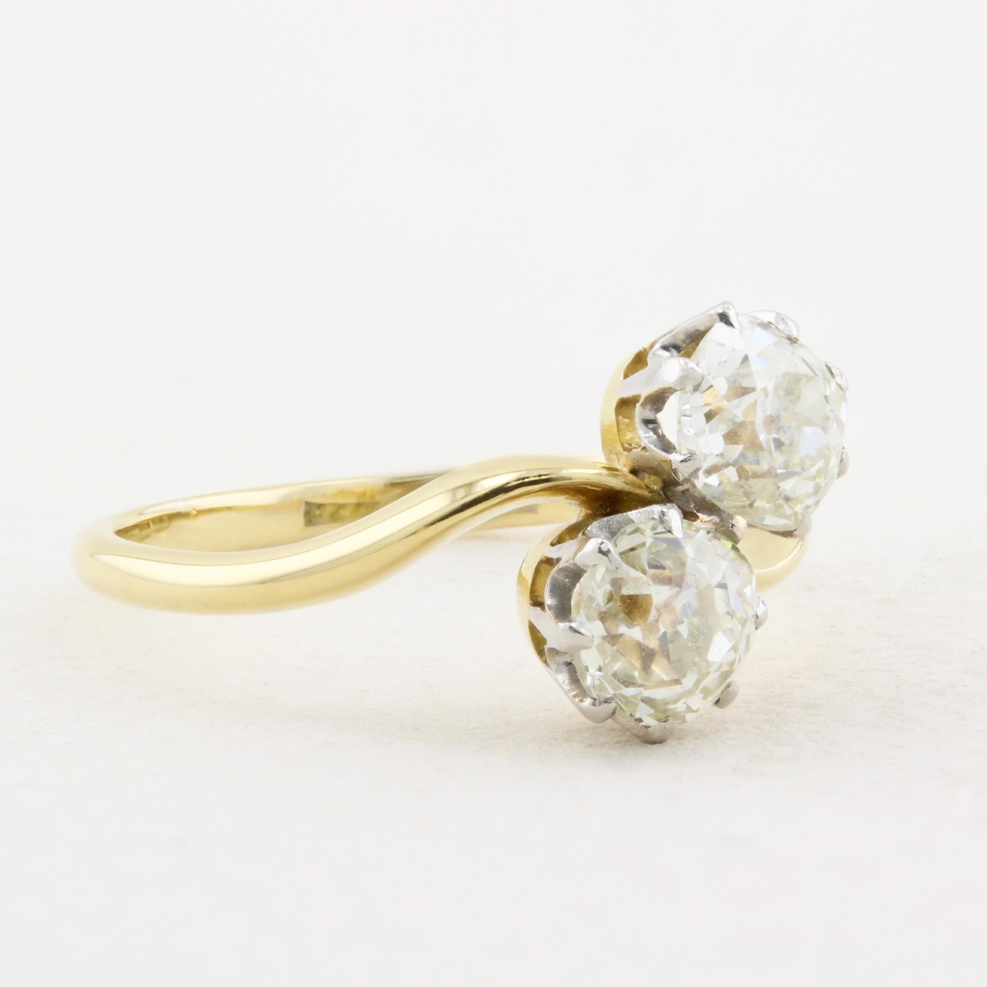 Old Cut Diamond Two Stone Wave Ring