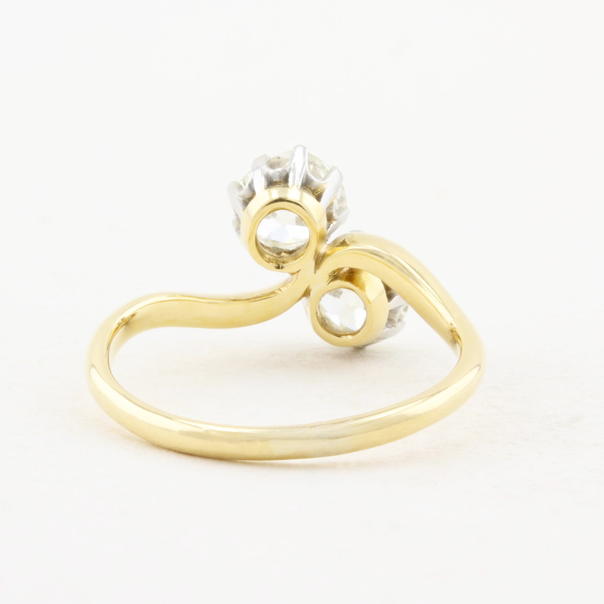 Old Cut Diamond Two Stone Wave Ring