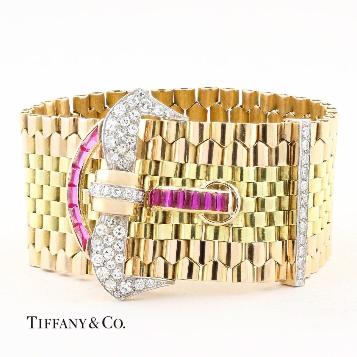 Tiffany & Co. Diamond and Ruby 18ct Gold Belt Buckle Bracelet