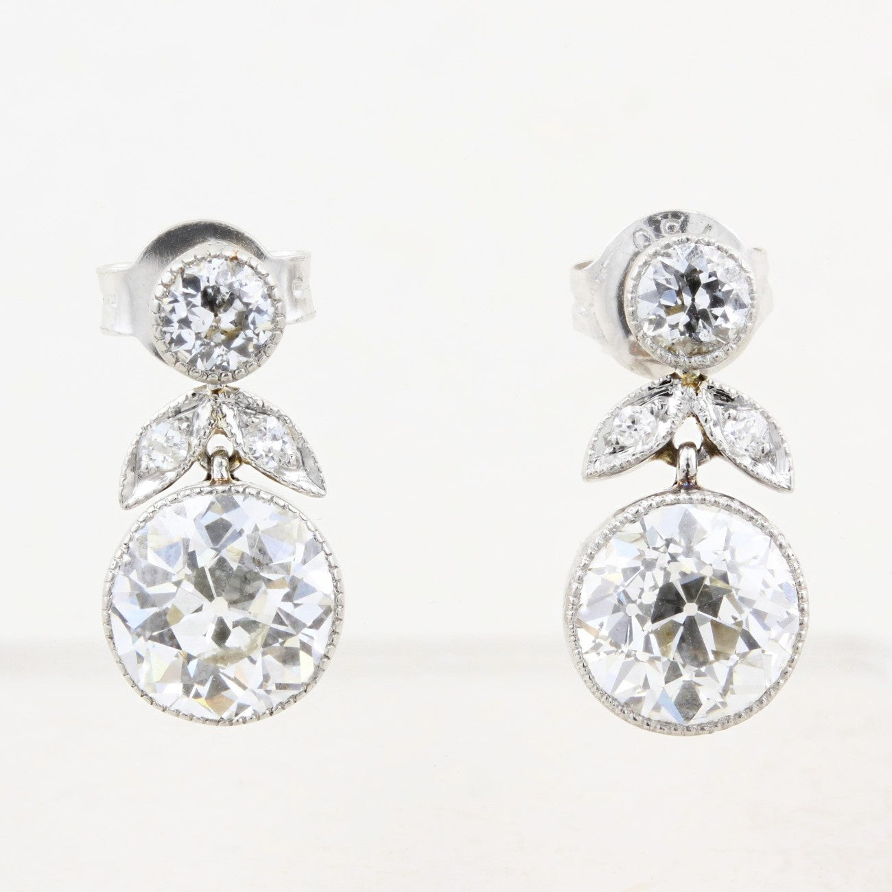 Vintage 3.47ct Old Cut Diamond Drop Earrings c.1930s