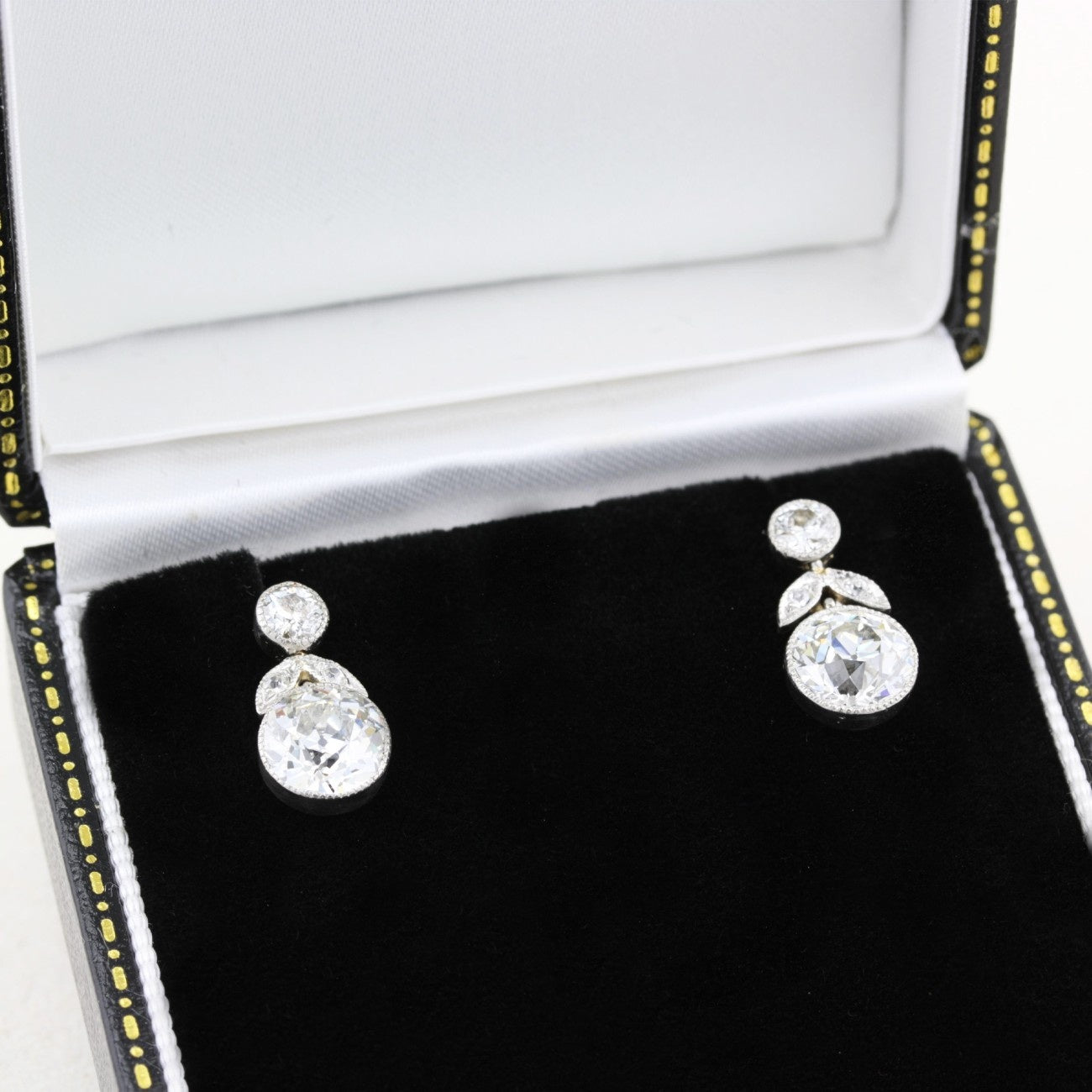 Antique 3.47ct Old Cut Diamond Drop Earrings