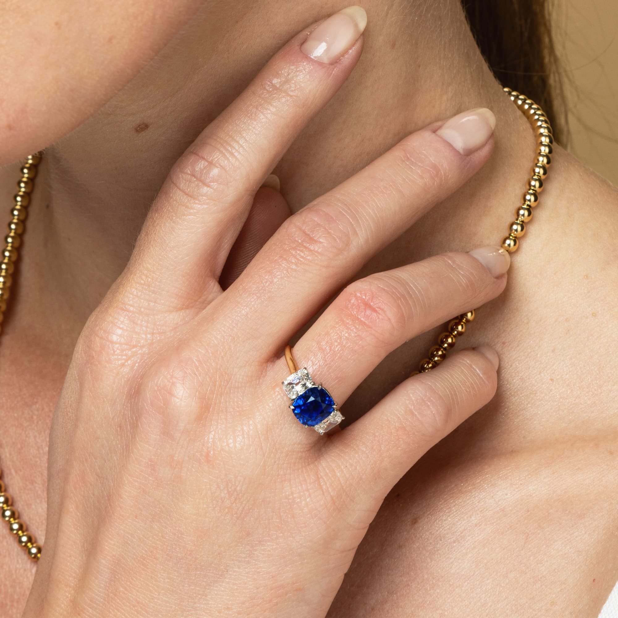 Sapphire and Diamond Three Stone Ring