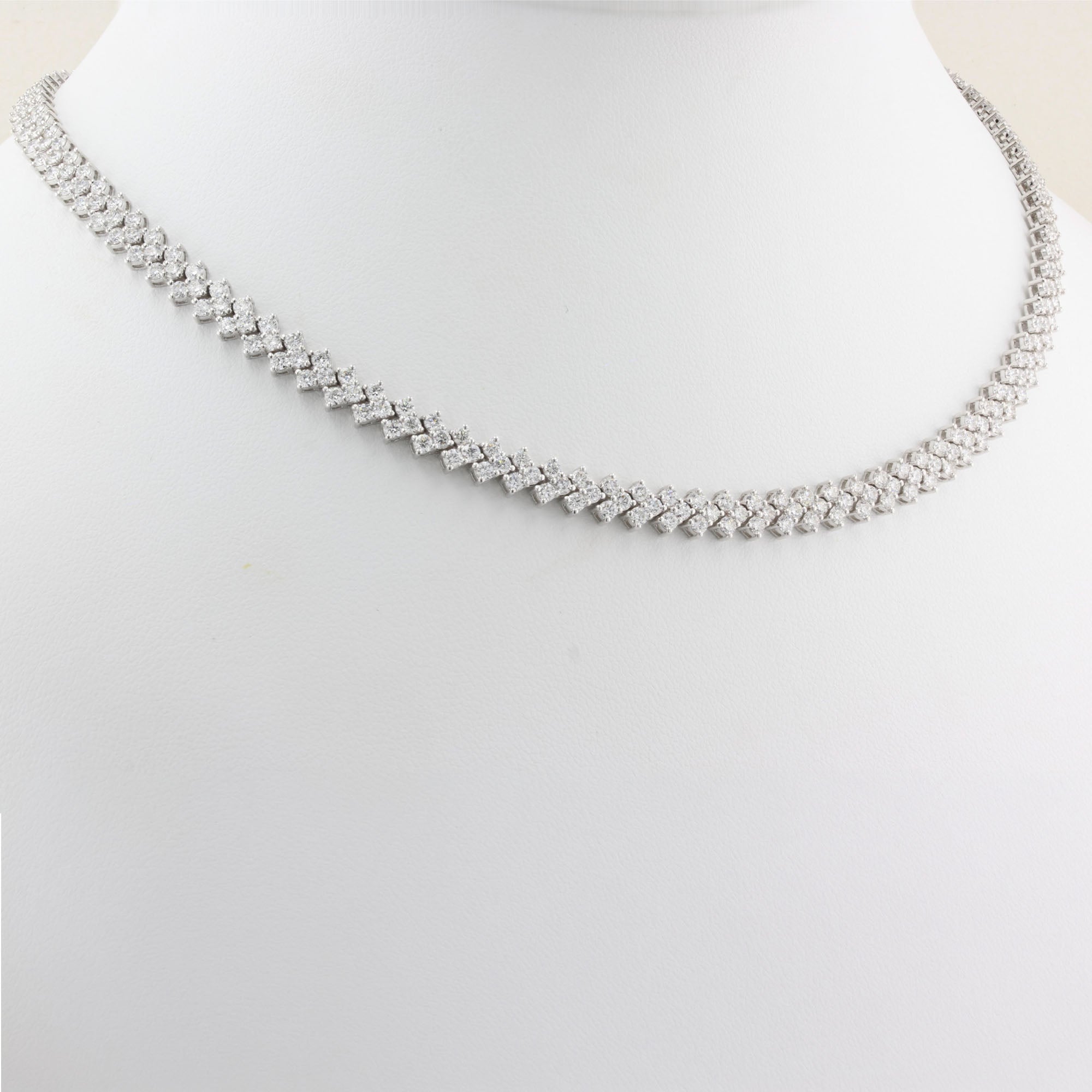 White Gold Three Row Tennis Necklace