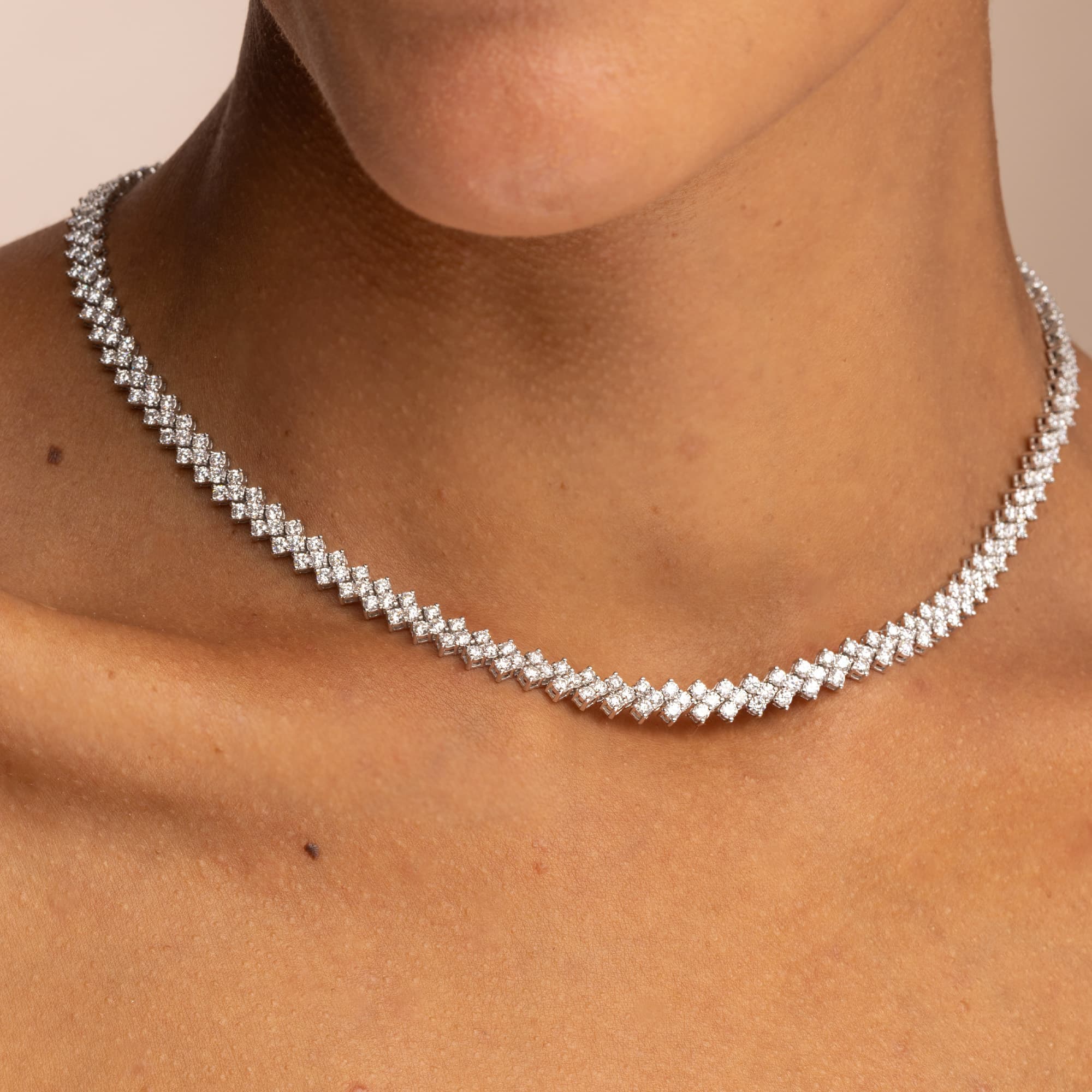 White Gold Three Row Tennis Necklace