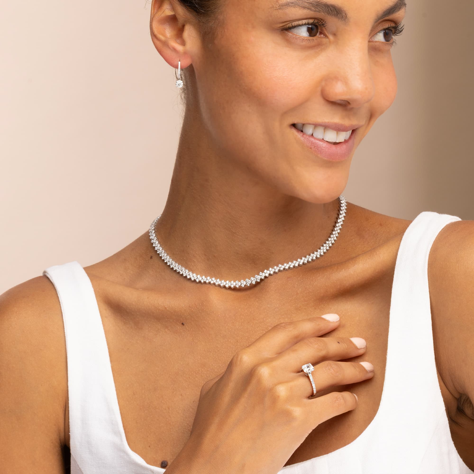 White Gold Three Row Tennis Necklace